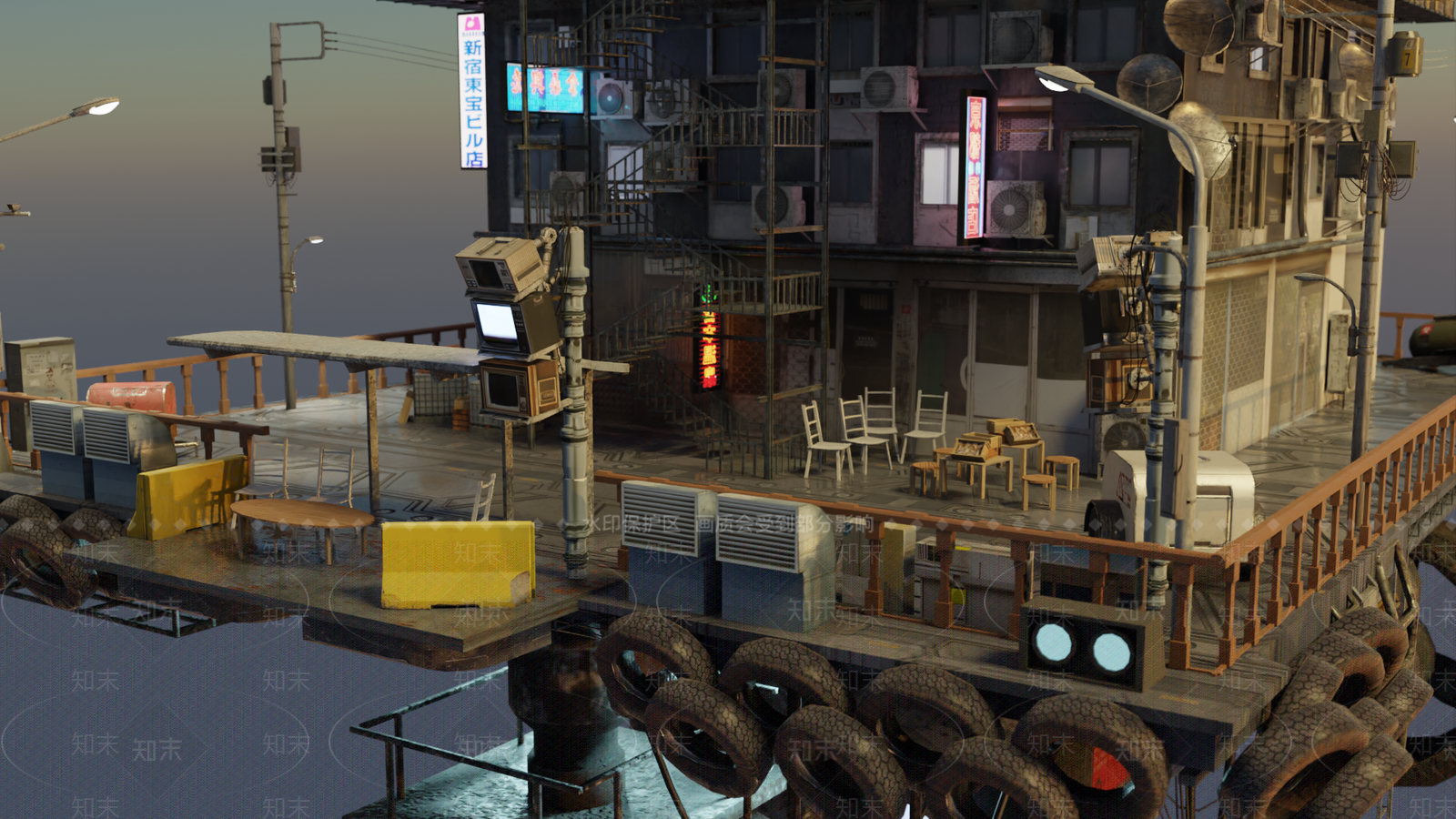 现代赛博朋克风商业街景观小品SU模型下载【ID:1133626099】