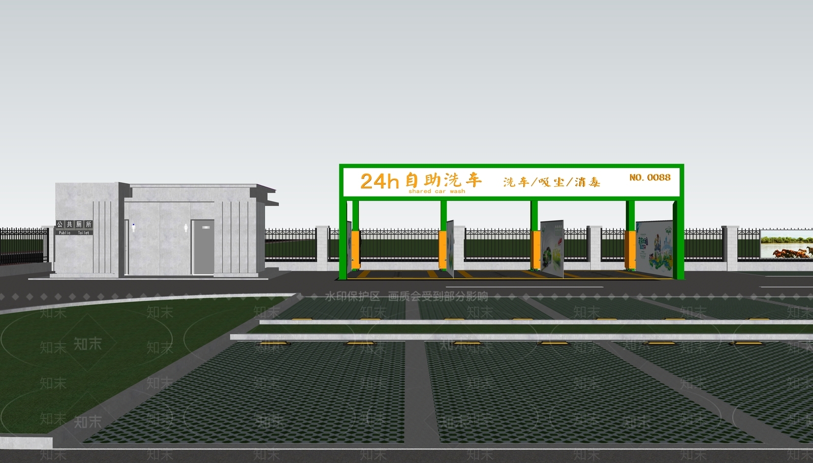 现代户外露天停车场SU模型下载【ID:1133604793】