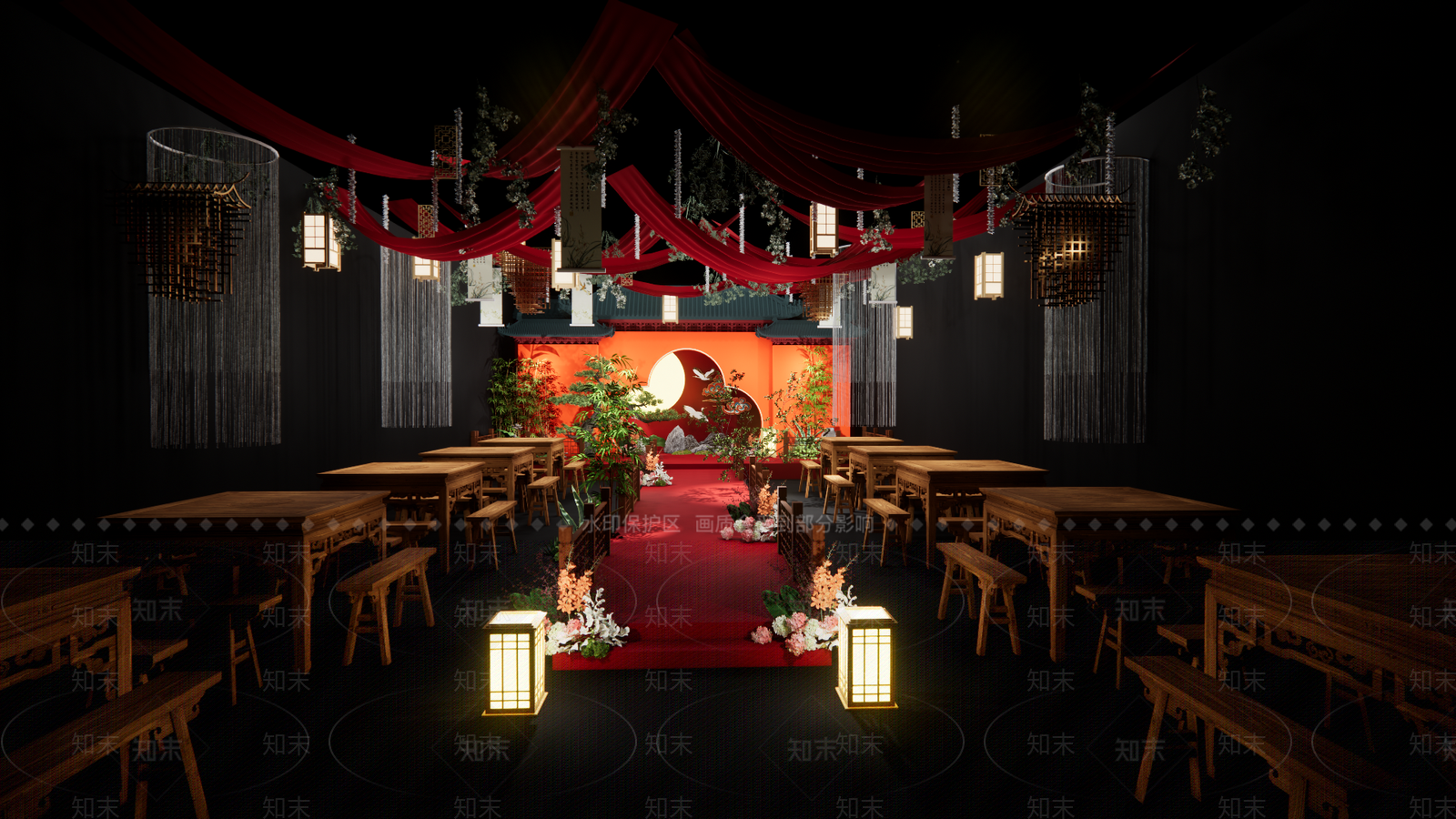 中式婚礼酒店宴会厅SU模型下载【ID:1133705270】