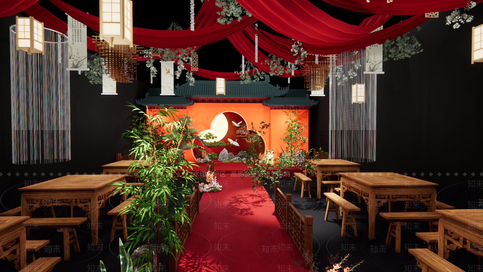 中式婚礼酒店宴会厅SU模型下载【ID:1133705270】