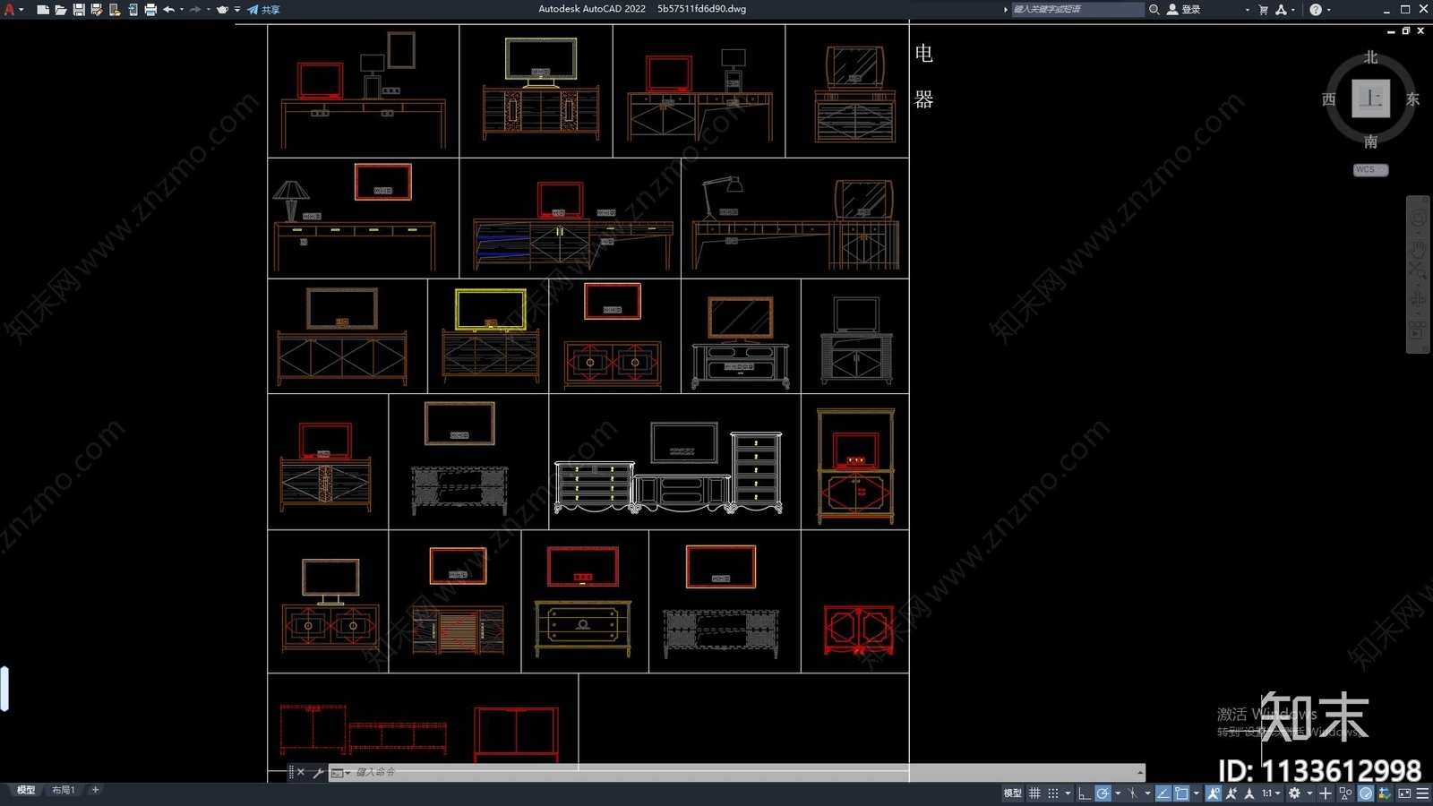 CAD电视柜立面图库施工图下载【ID:1133612998】