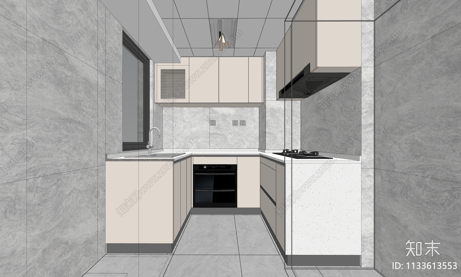 现代封闭式厨房SU模型下载【ID:1133613553】