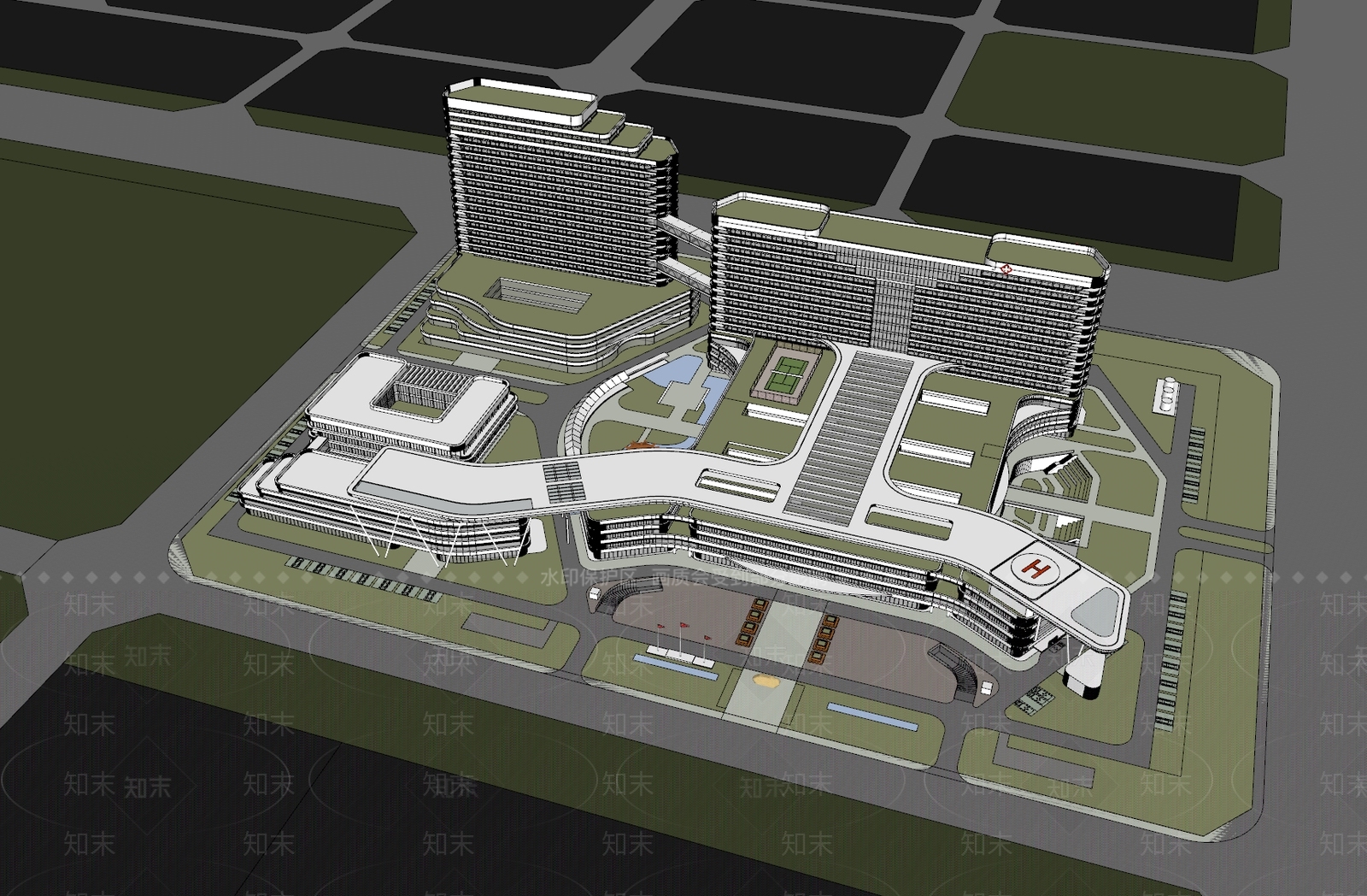 现代医疗建筑SU模型下载【ID:1133614238】
