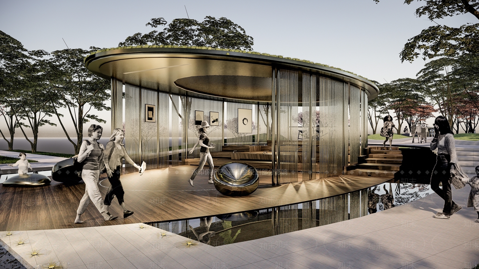 现代弧形廊架SU模型下载【ID:1133629630】