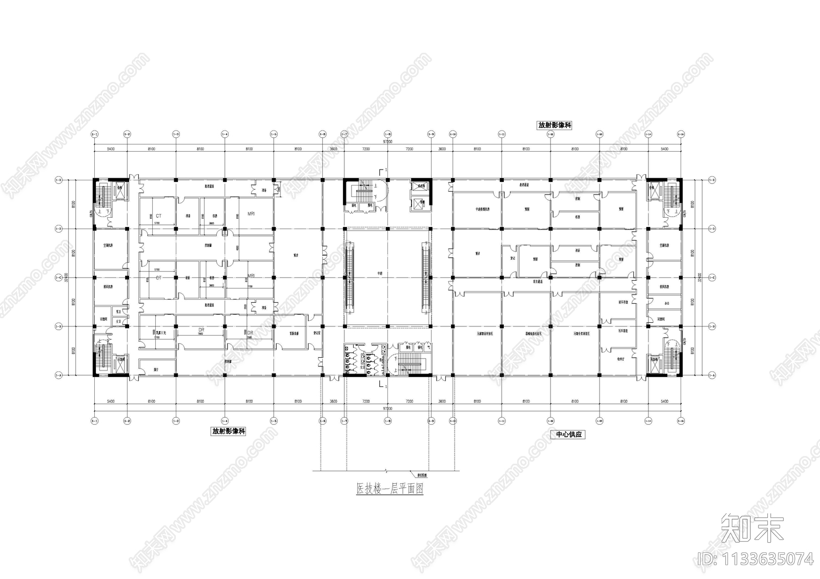 医院医技楼住院楼cad施工图下载【ID:1133635074】