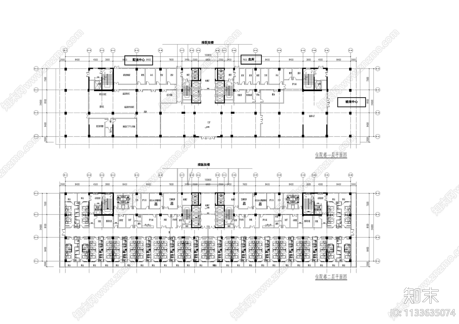 医院医技楼住院楼cad施工图下载【ID:1133635074】