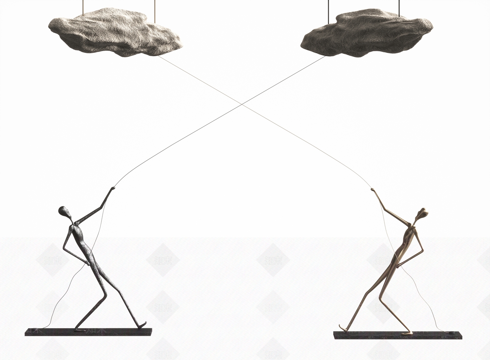 现代人物云朵雕塑装置SU模型下载【ID:1133638540】