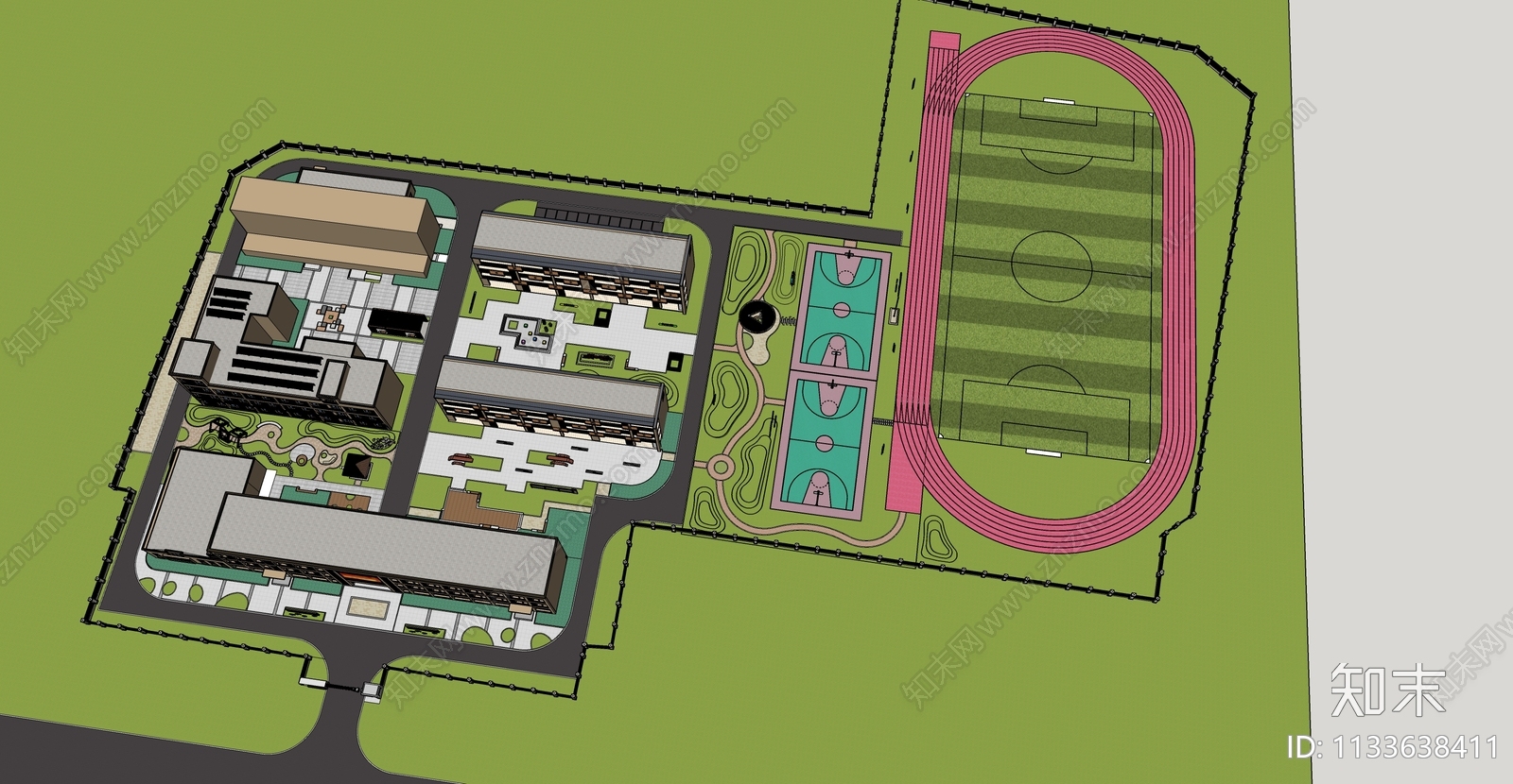 现代中小学校园景观SU模型下载【ID:1133638411】
