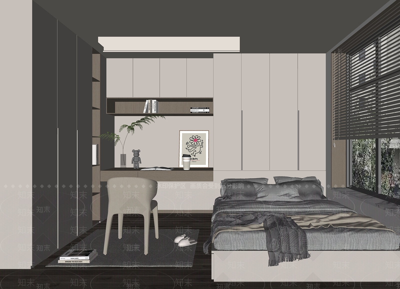 现代奶油风卧室SU模型下载【ID:1133643740】