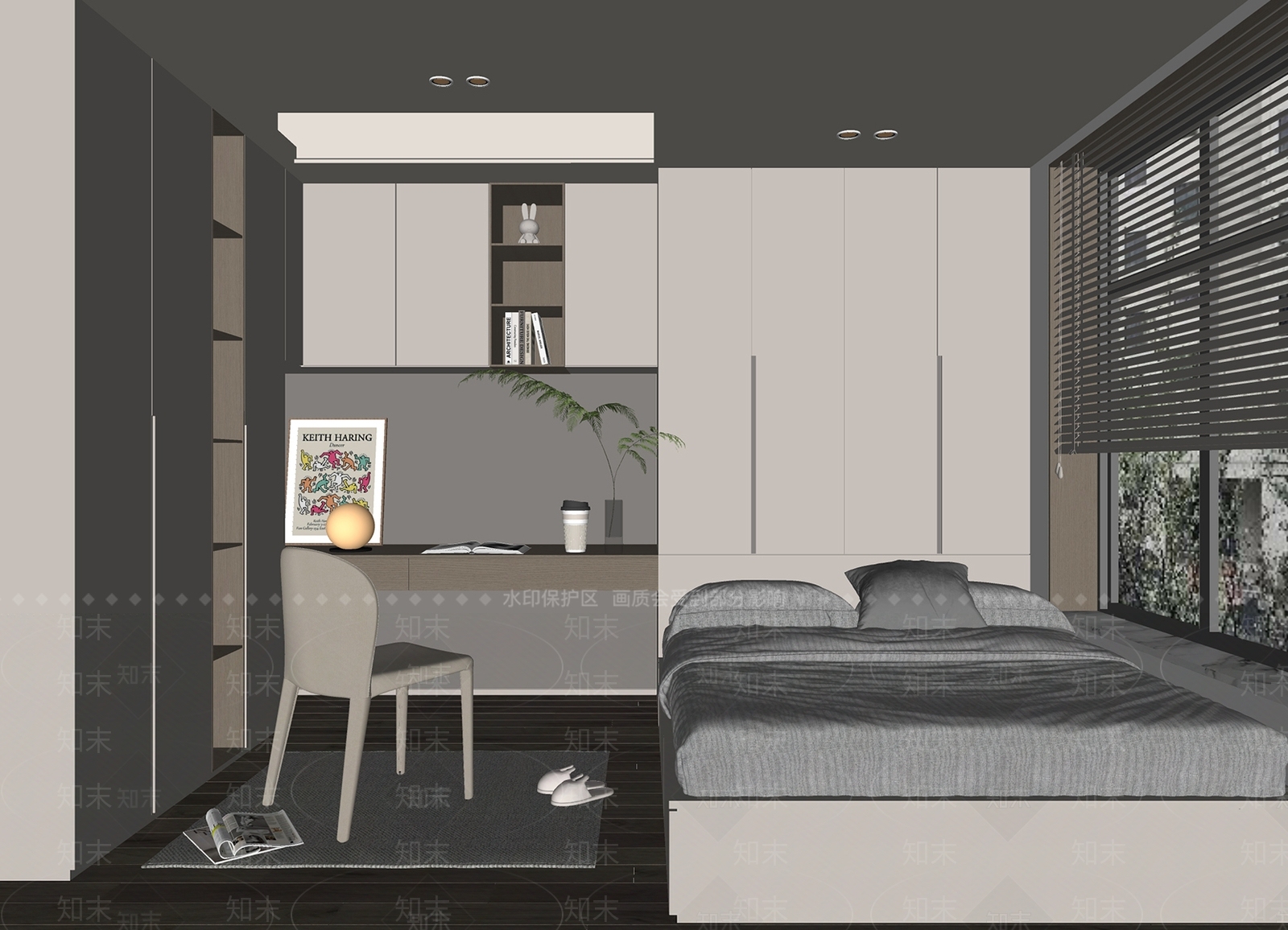 现代奶油风卧室SU模型下载【ID:1133645586】