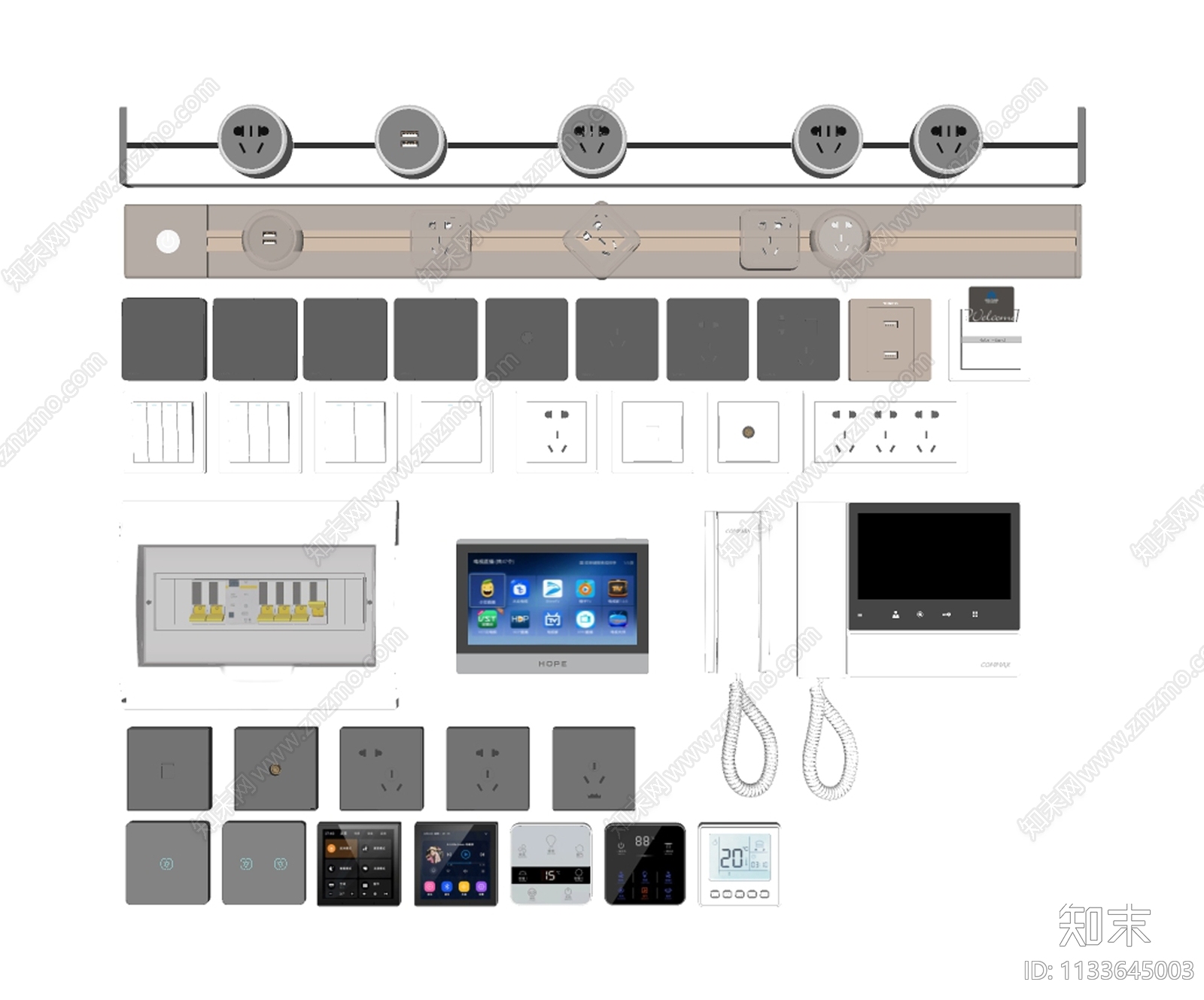 现代开关插座组合SU模型下载【ID:1133645003】
