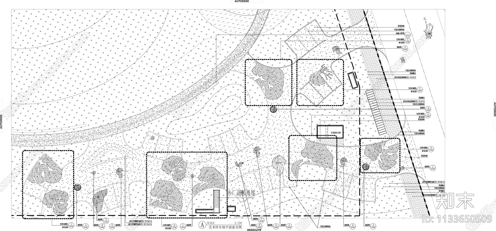 艺术停车详图cad施工图下载【ID:1133650509】