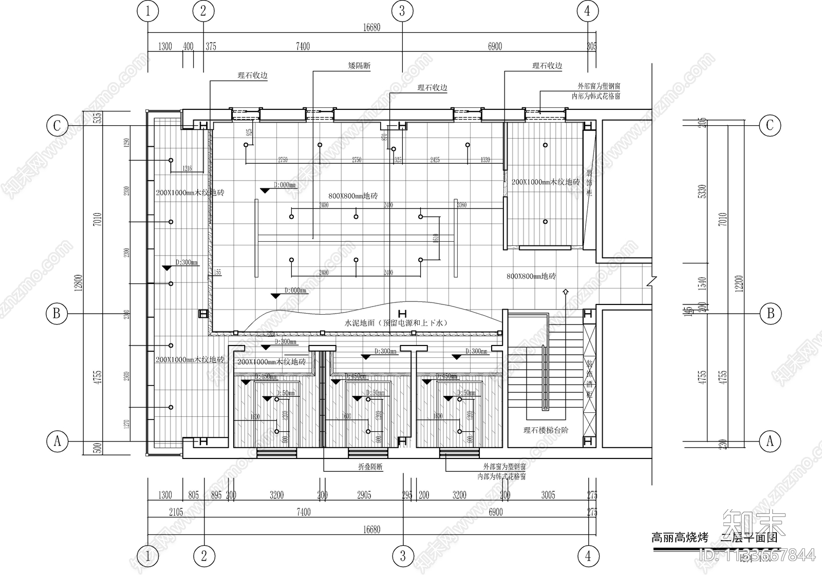 450㎡韩式烤肉店cad施工图下载【ID:1133667844】