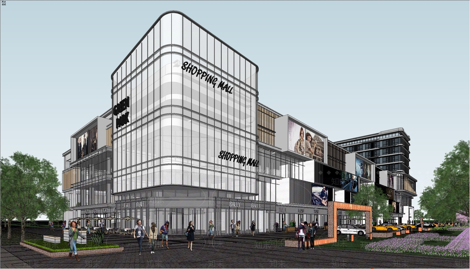现代商场建筑SU模型精品下载_SketchUp模型_知末网