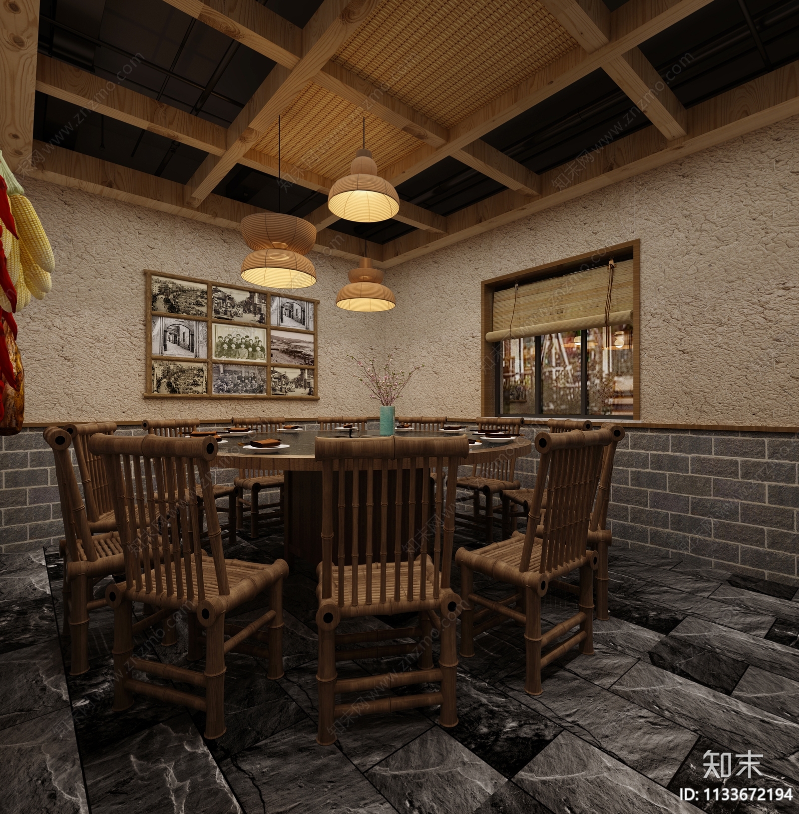 新中式中餐厅3D模型下载【ID:1133672194】