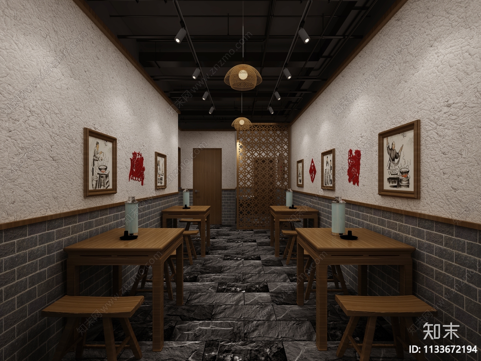 新中式中餐厅3D模型下载【ID:1133672194】