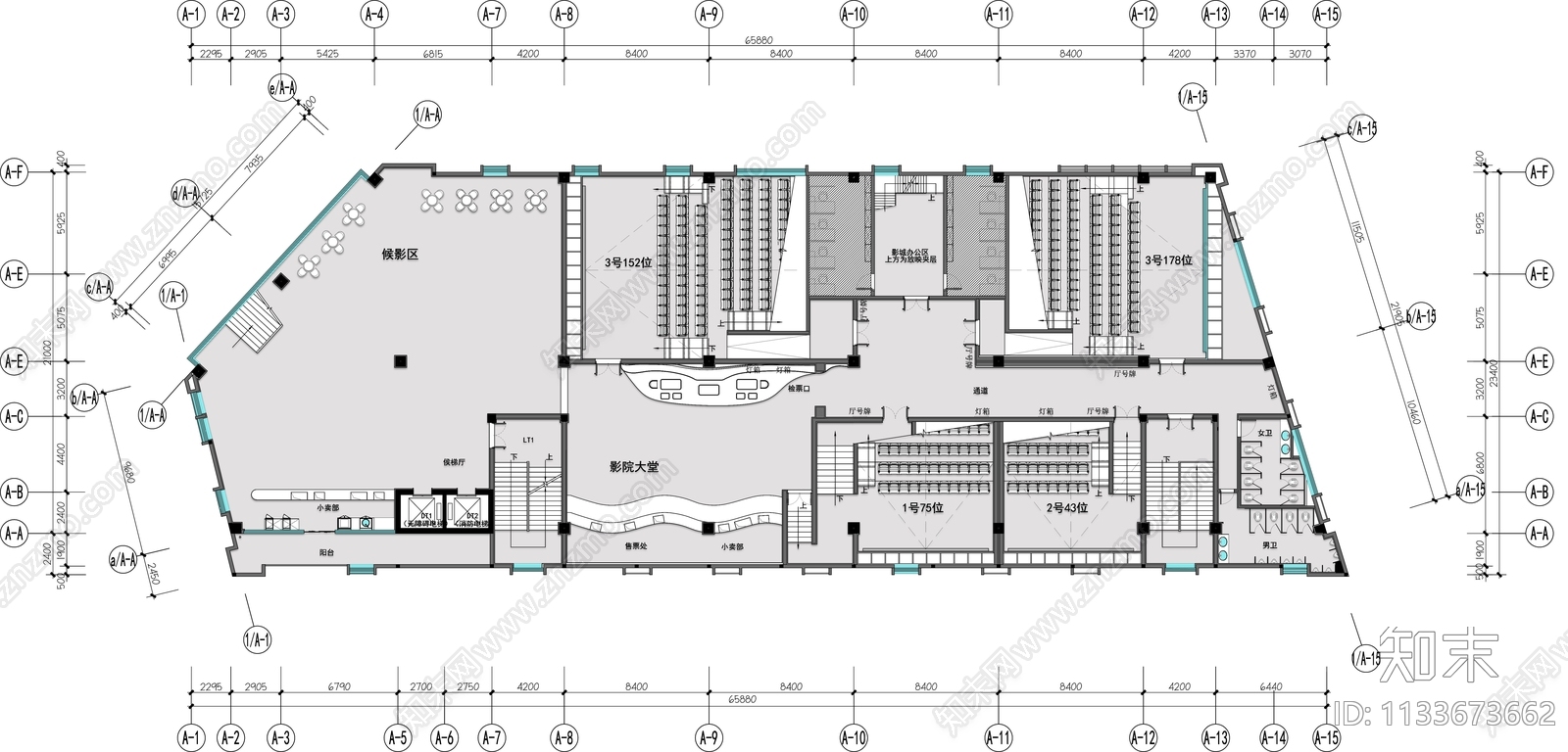 电影院平面布置图cad施工图下载【ID:1133673662】