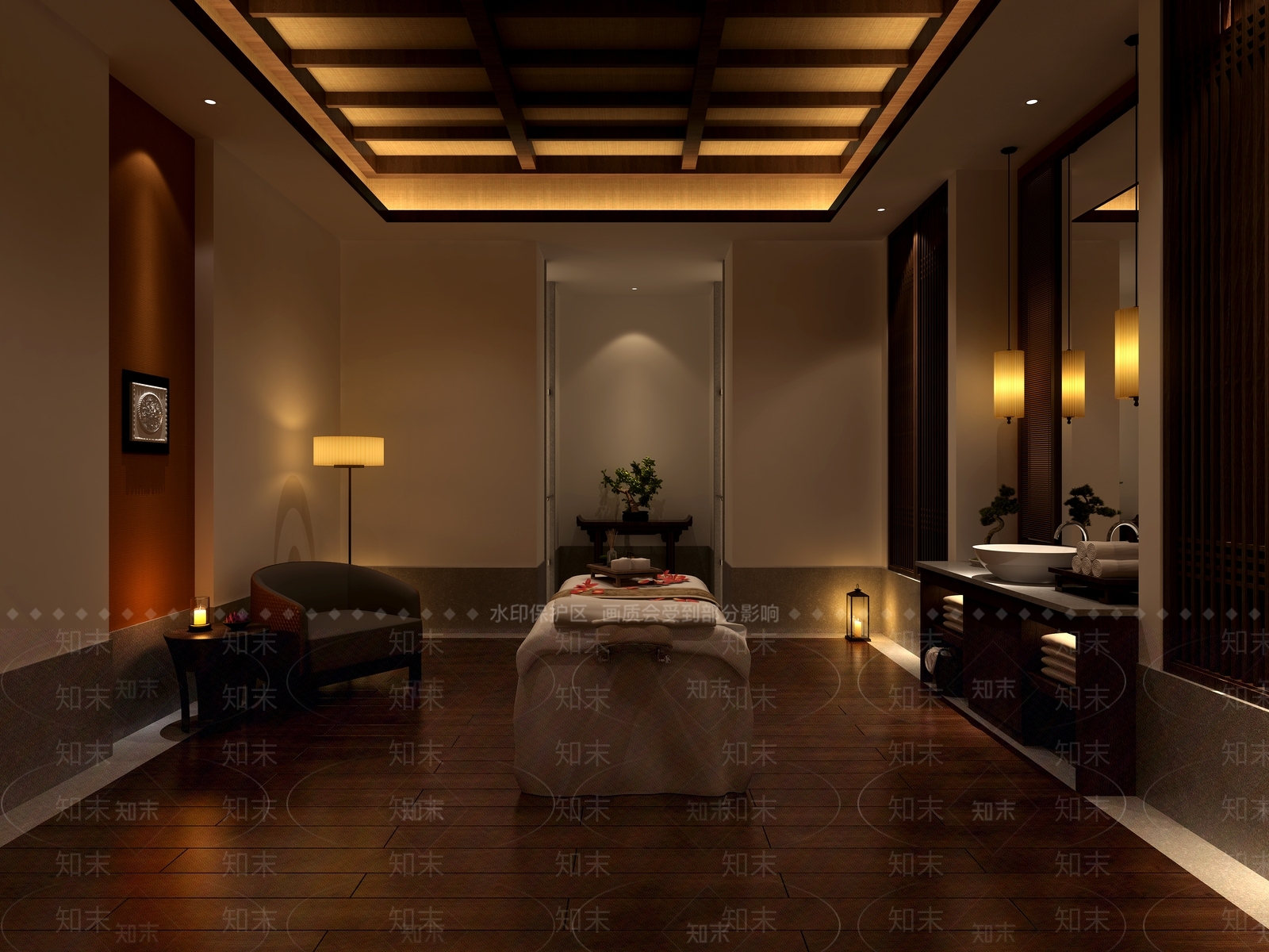 新中式美容SPA店包间3D模型下载【ID:1133674600】