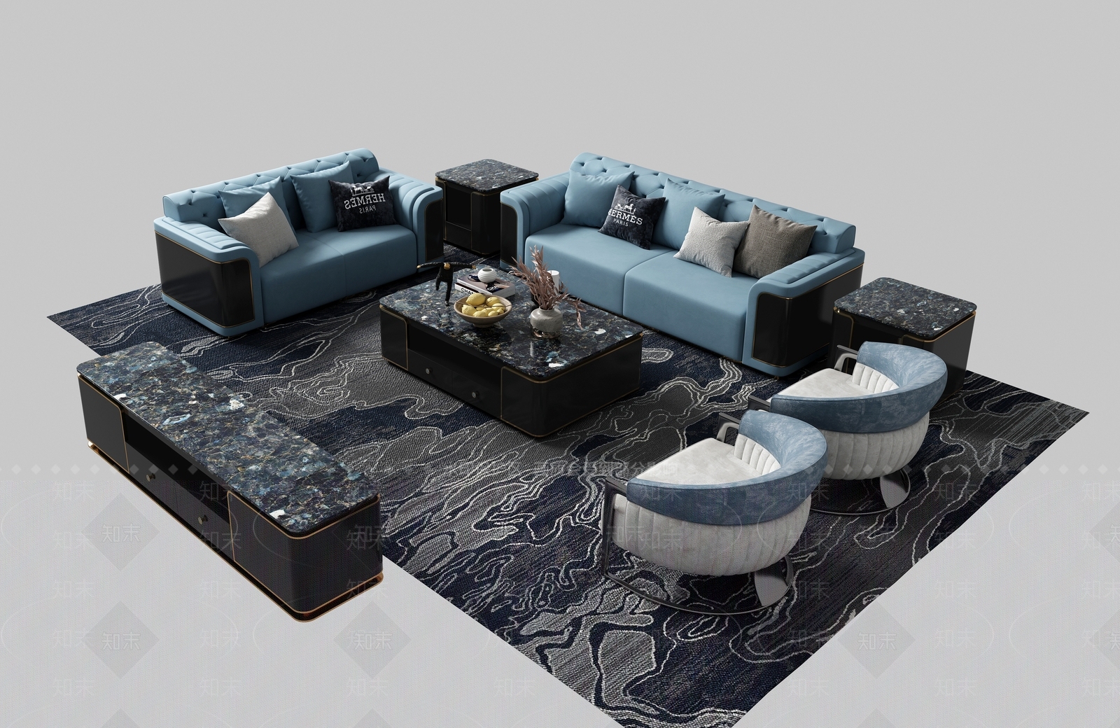 简欧轻奢沙发茶几组合3D模型下载【ID:1133681912】