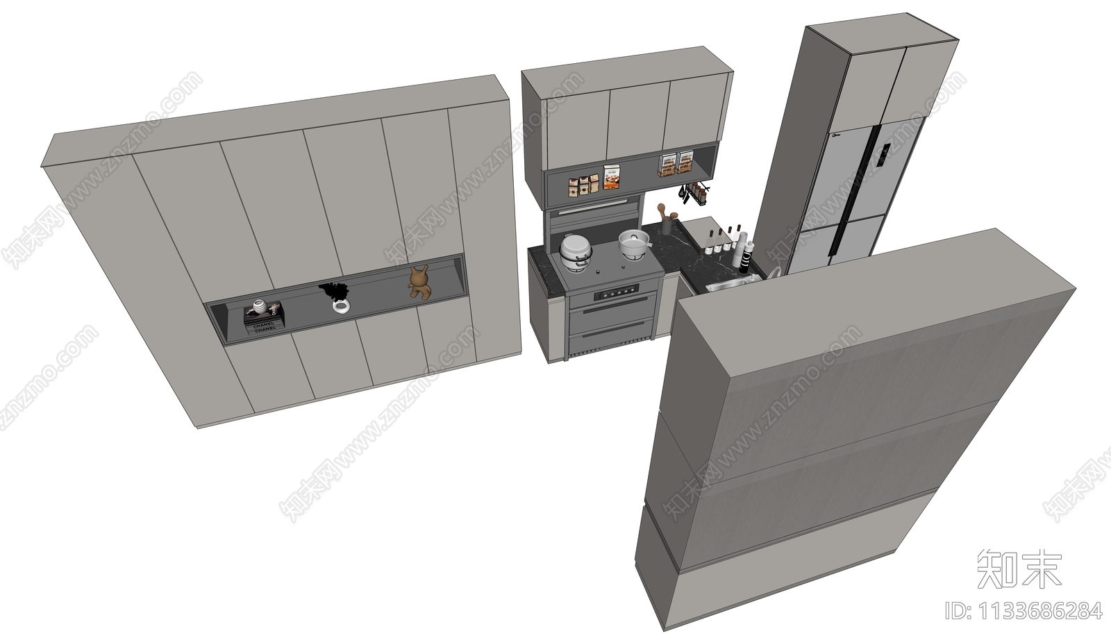 现代橱柜SU模型下载【ID:1133686284】