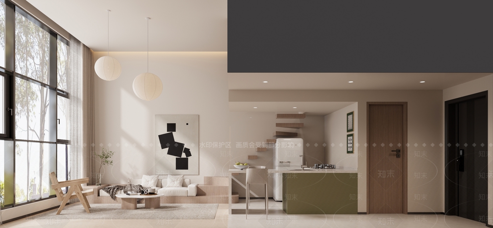 现代奶油loft公寓3D模型下载【ID:1133690143】