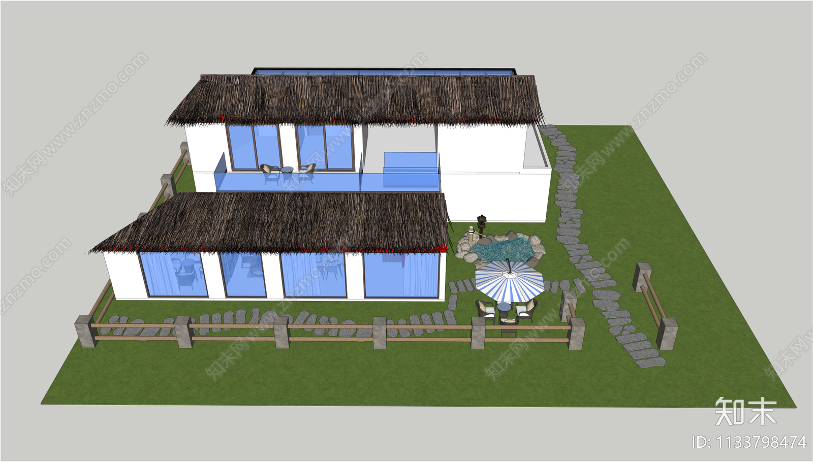 现代民宿建筑SU模型下载【ID:1133798474】