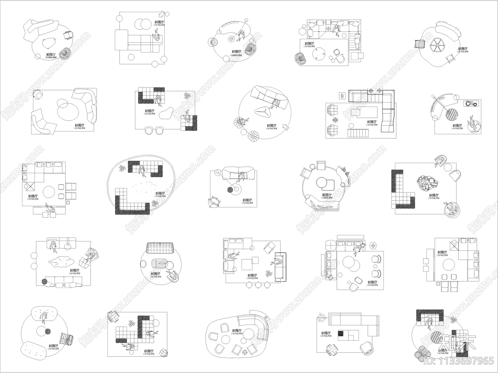 超实用网红家具组合CAD图库施工图下载【ID:1133697965】