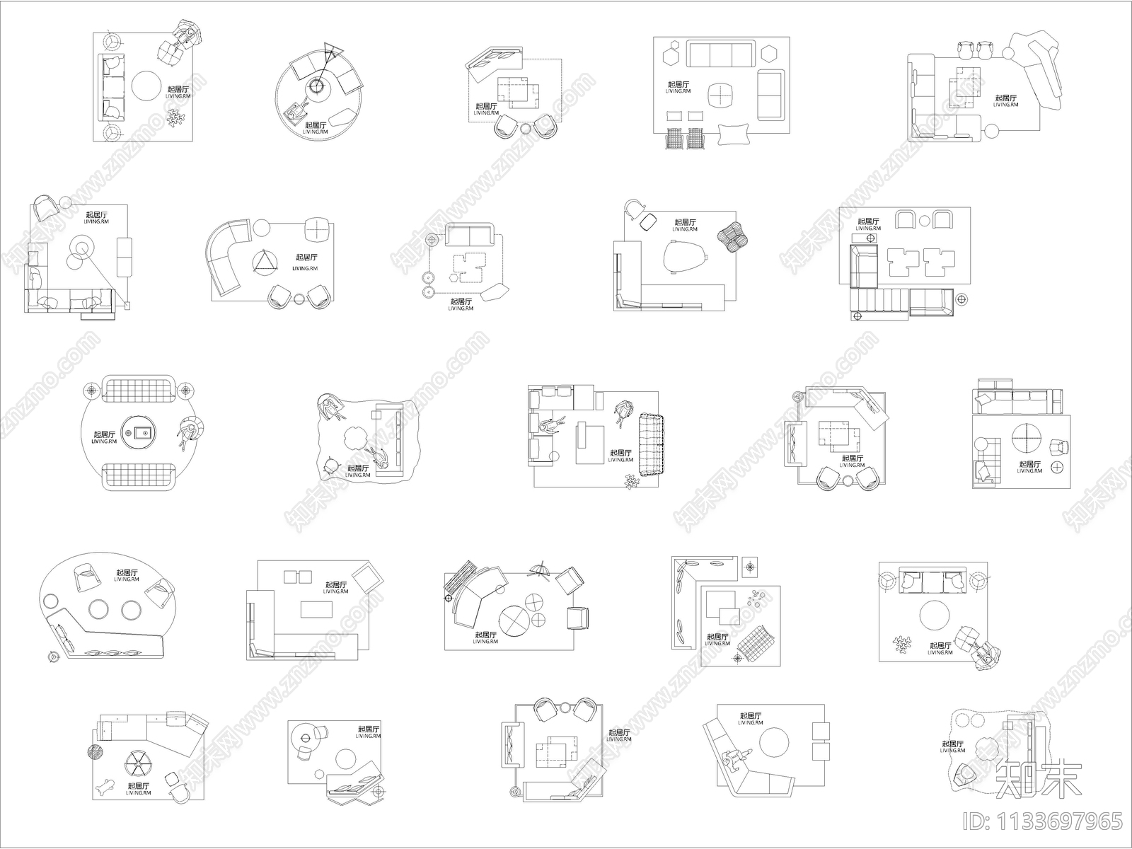 超实用网红家具组合CAD图库施工图下载【ID:1133697965】