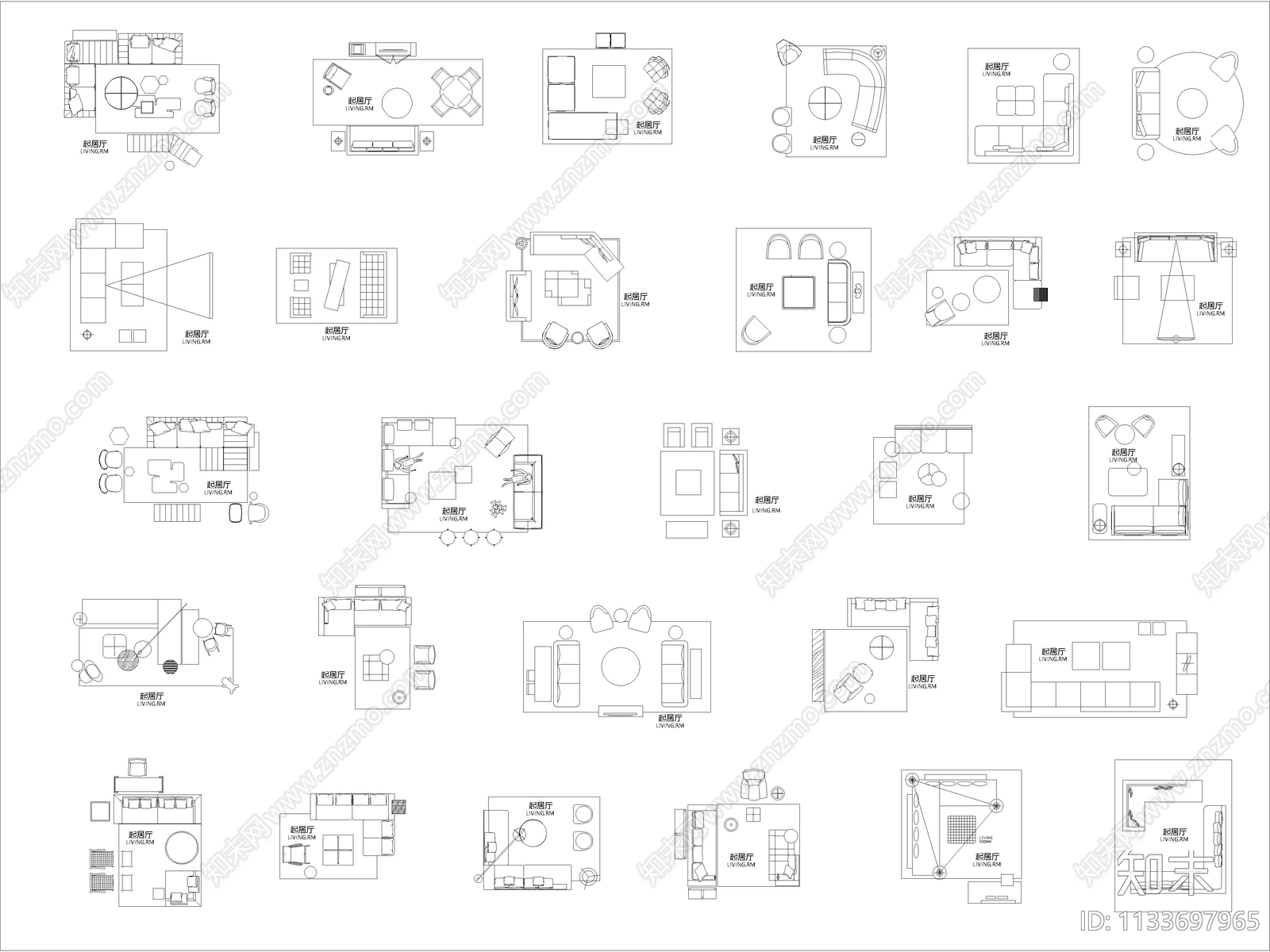 超实用网红家具组合CAD图库施工图下载【ID:1133697965】