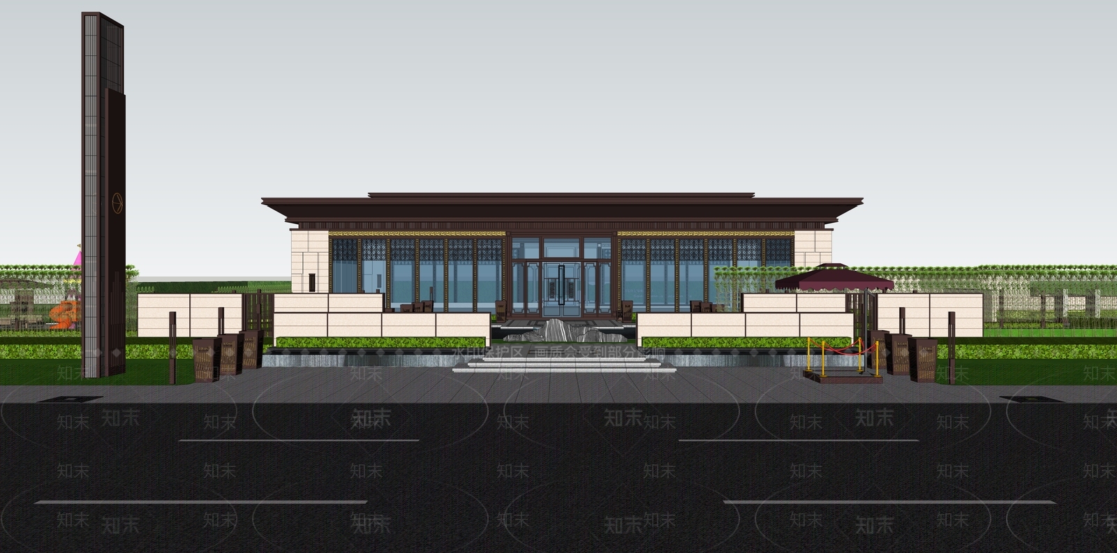 新中式示范区景观SU模型下载【ID:1133706209】