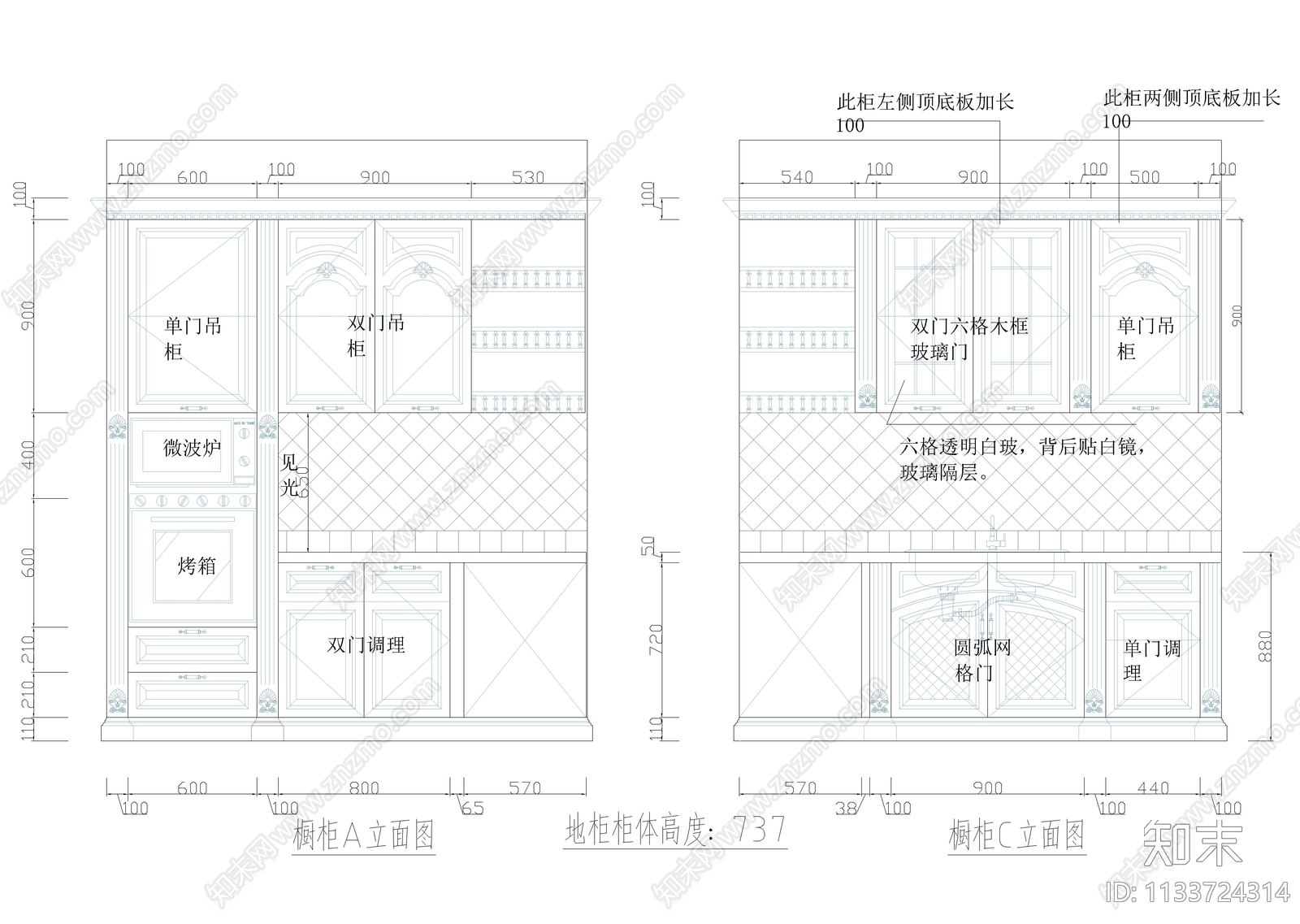 欧式橱柜详图cad施工图下载【ID:1133724314】