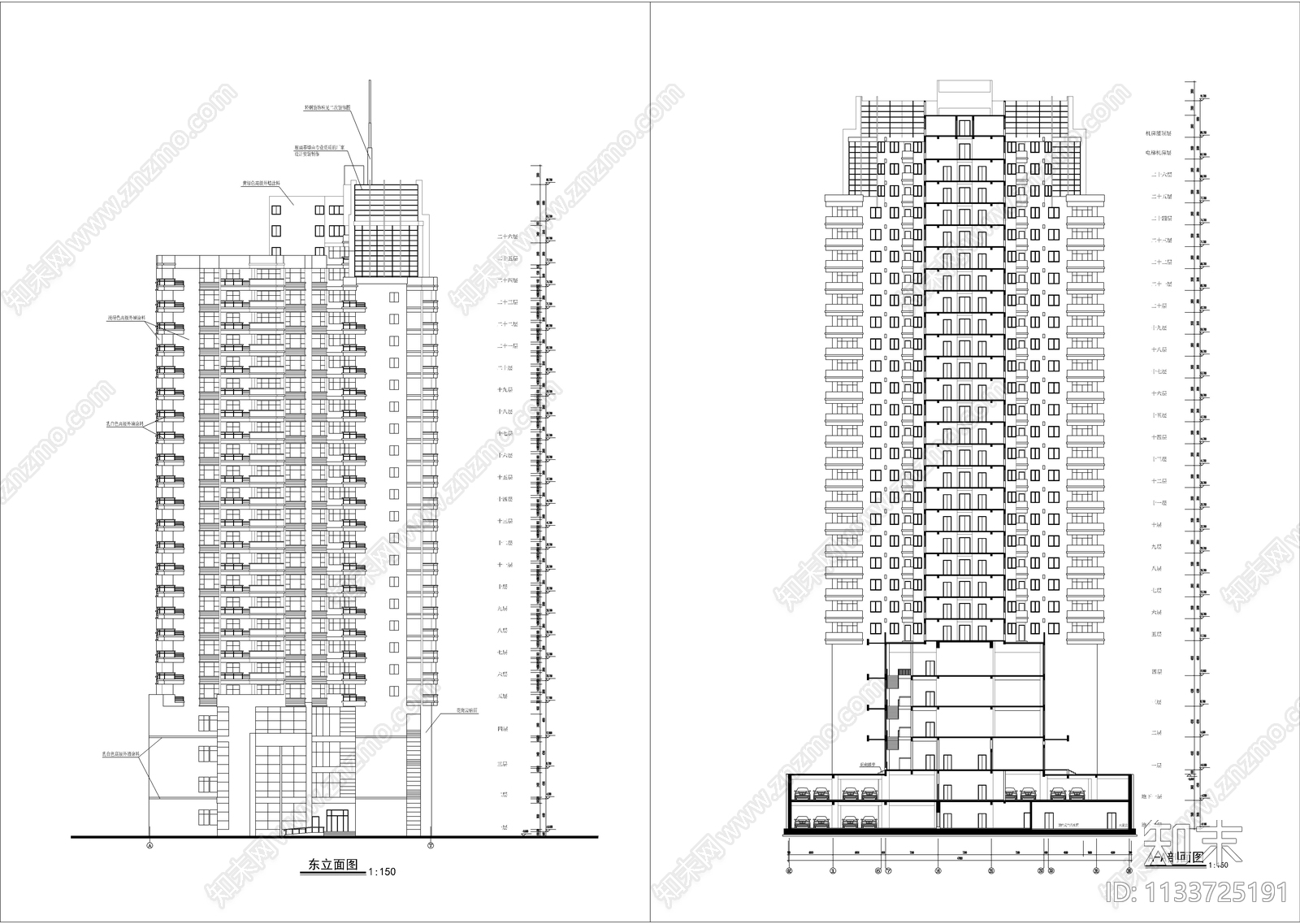 住宅区建筑cad施工图下载【ID:1133725191】