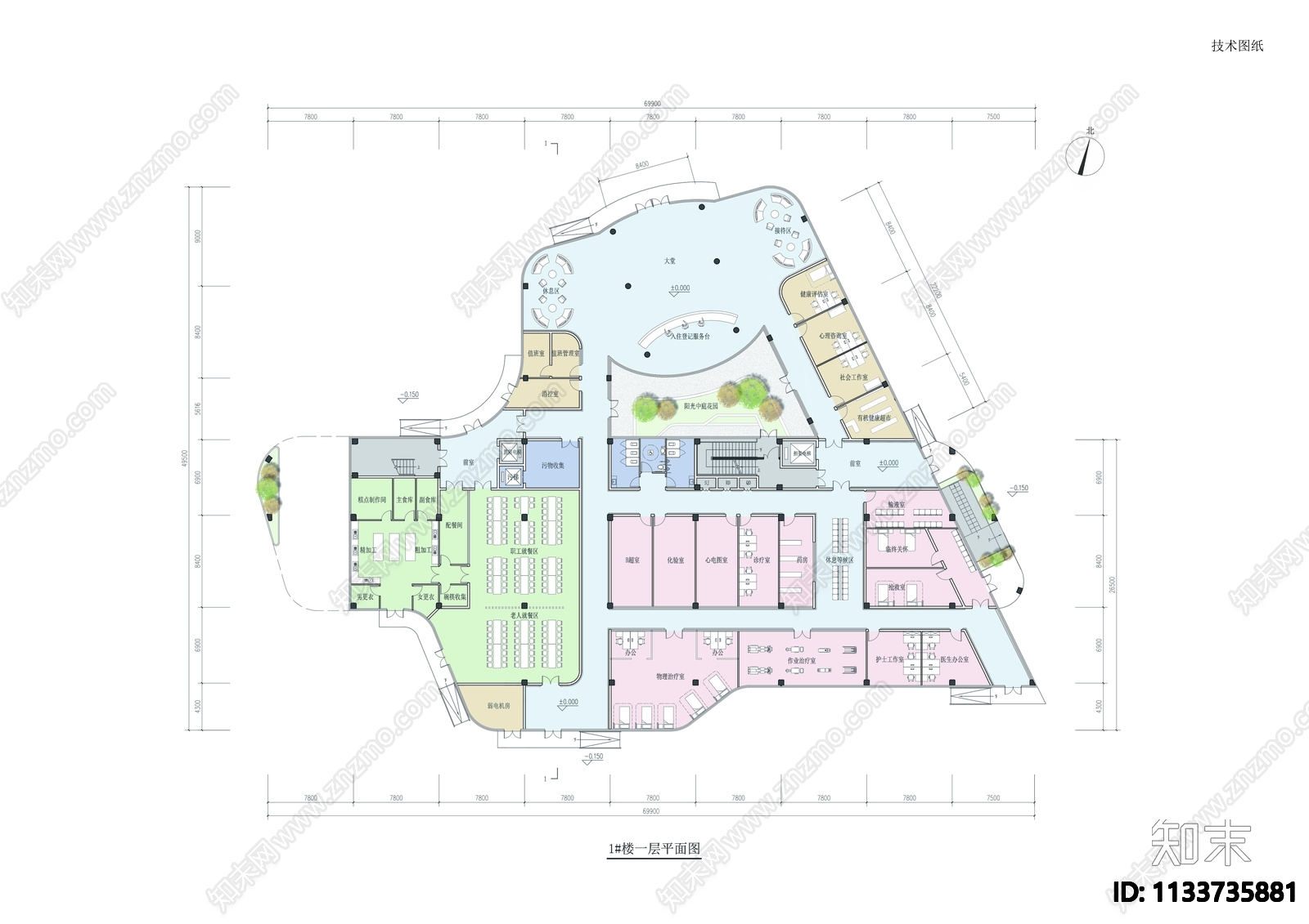 养老院康养中心平面施工图下载【ID:1133735881】