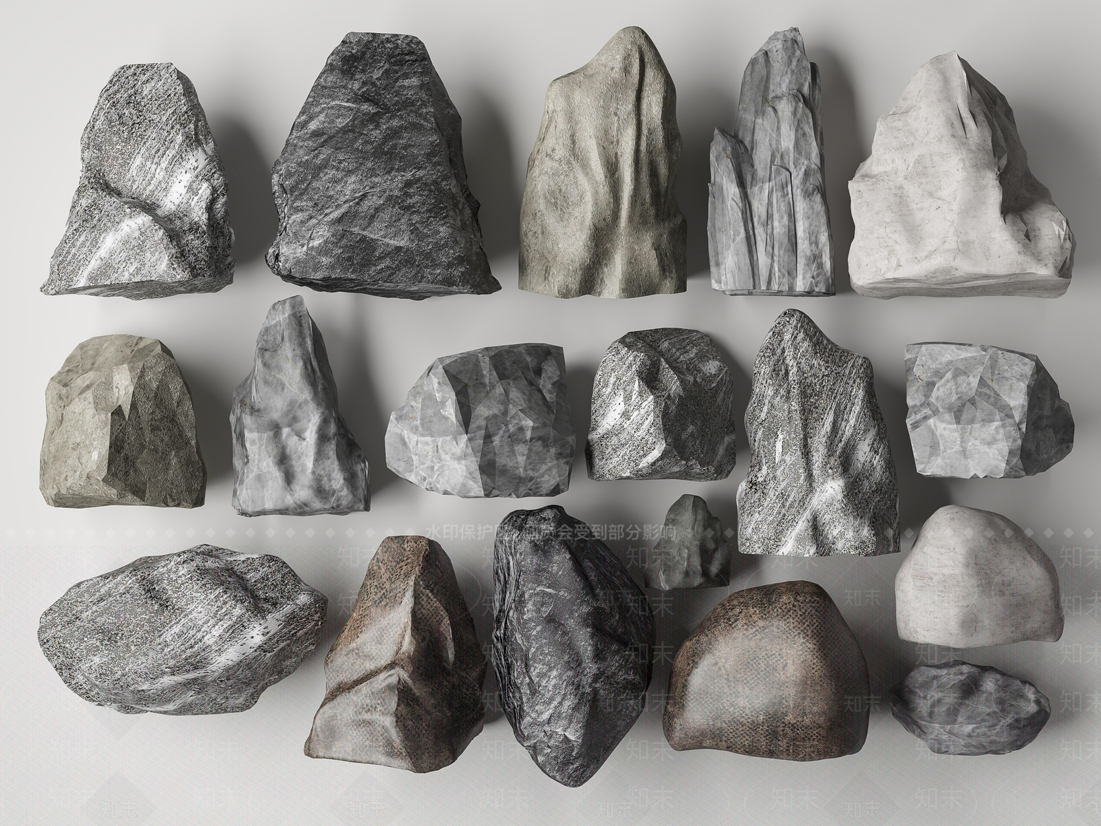 现代假山石头3D模型下载【ID:1133737352】