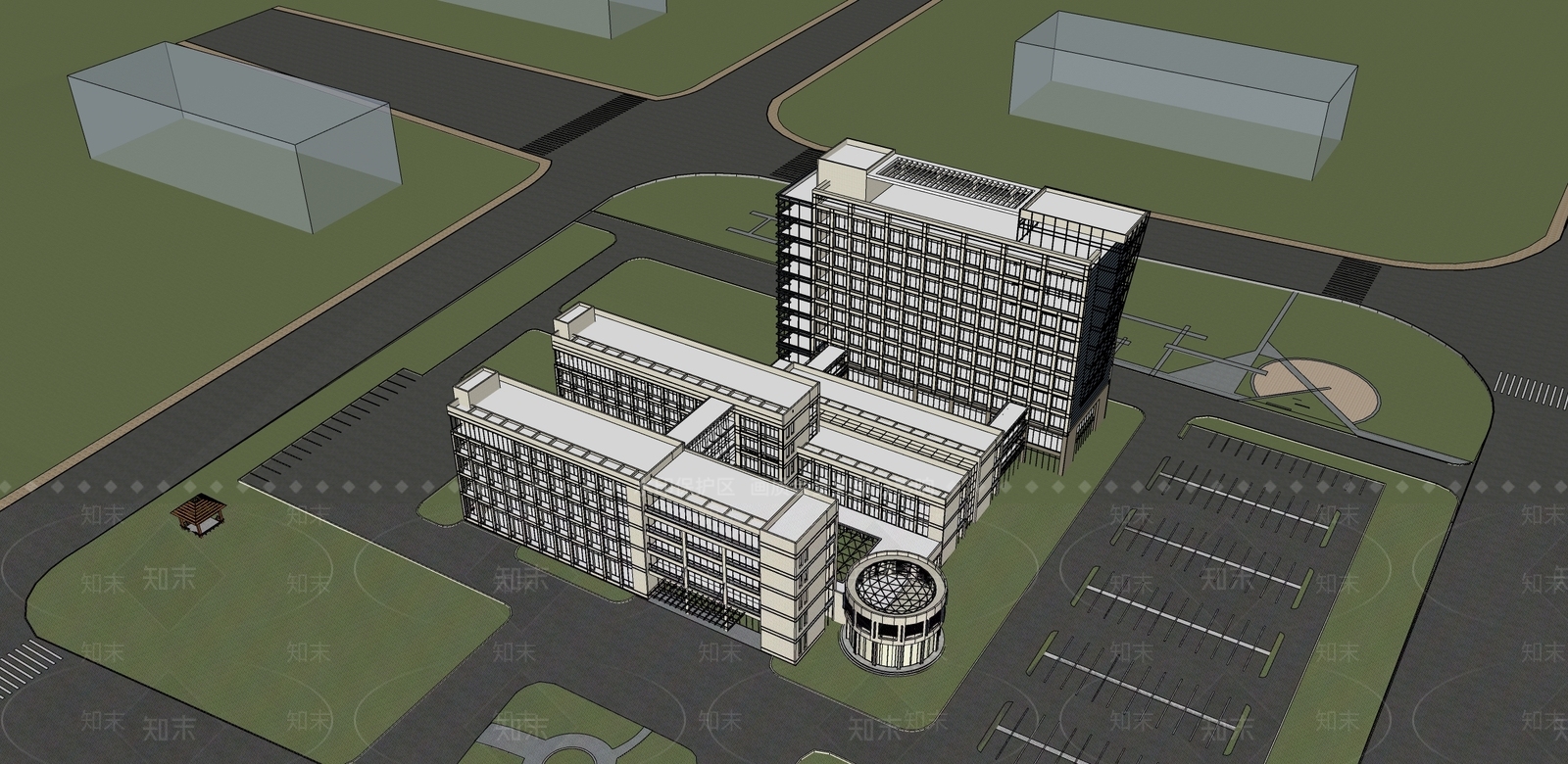 现代医院建筑SU模型下载【ID:1133739875】