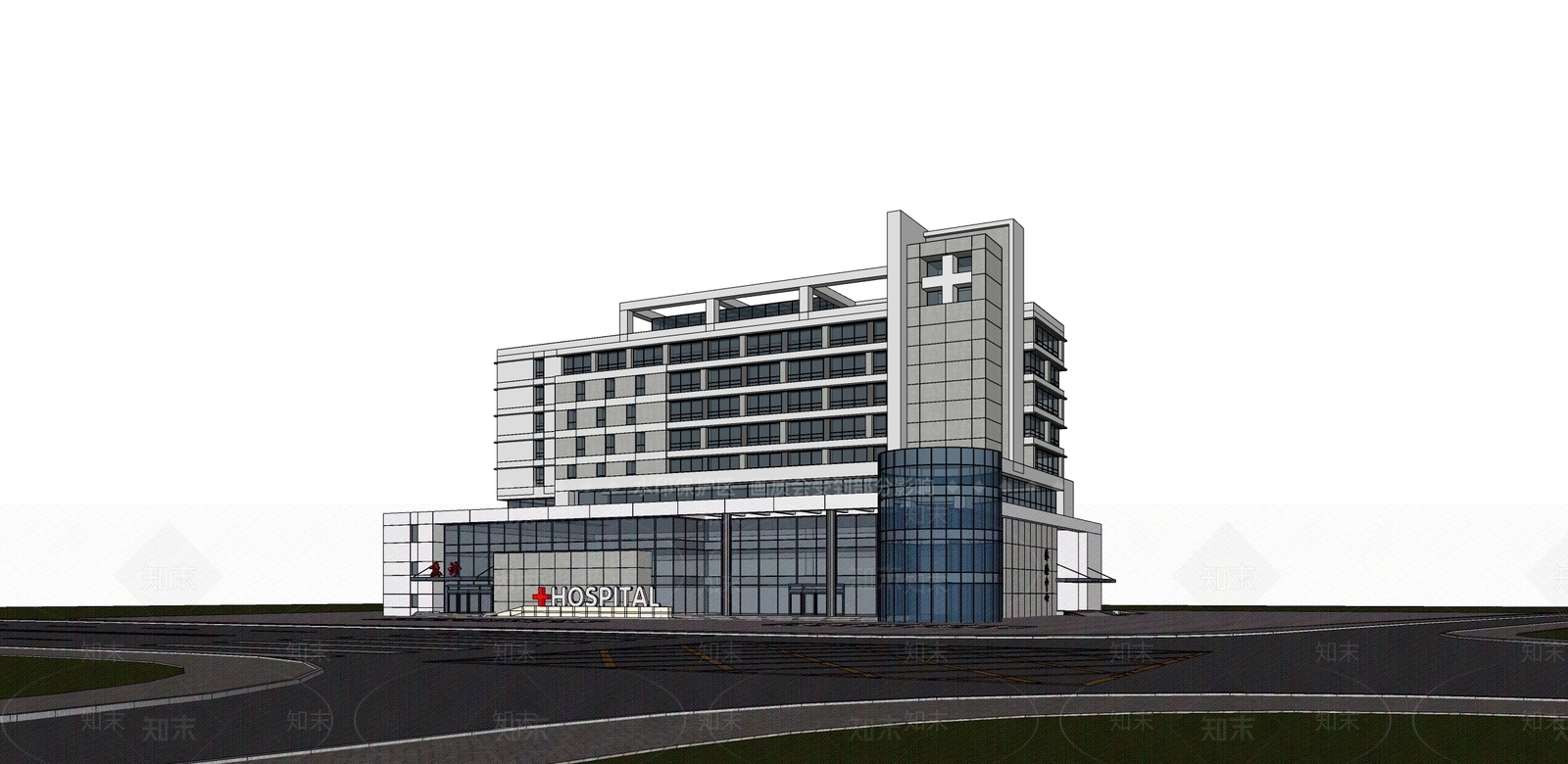 现代医院建筑SU模型下载【ID:1133740108】
