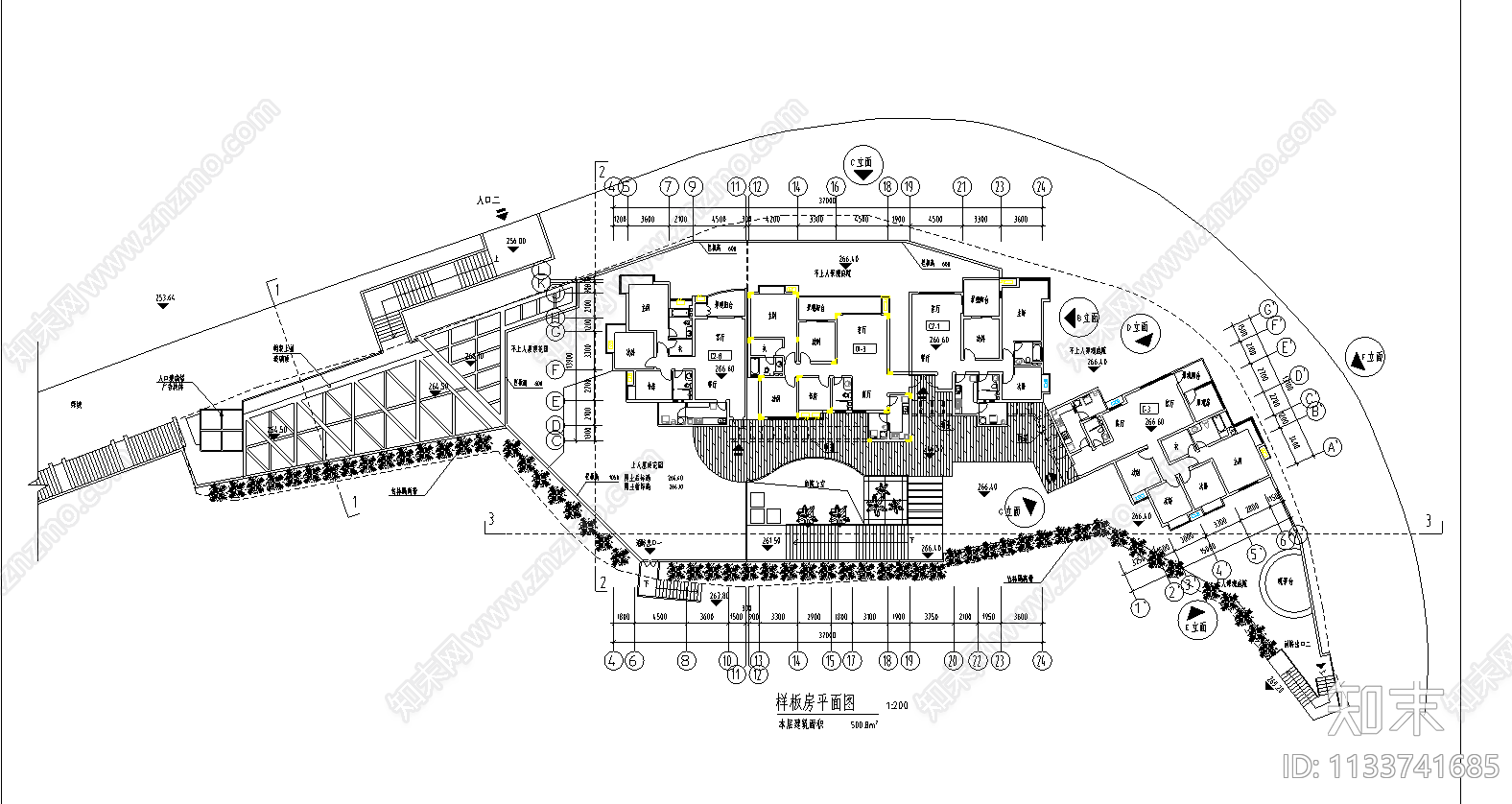 售楼样板区建筑cad施工图下载【ID:1133741685】