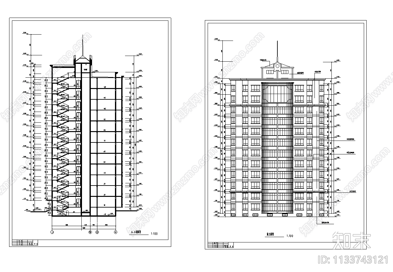 实力豪华公寓建筑cad施工图下载【ID:1133743121】