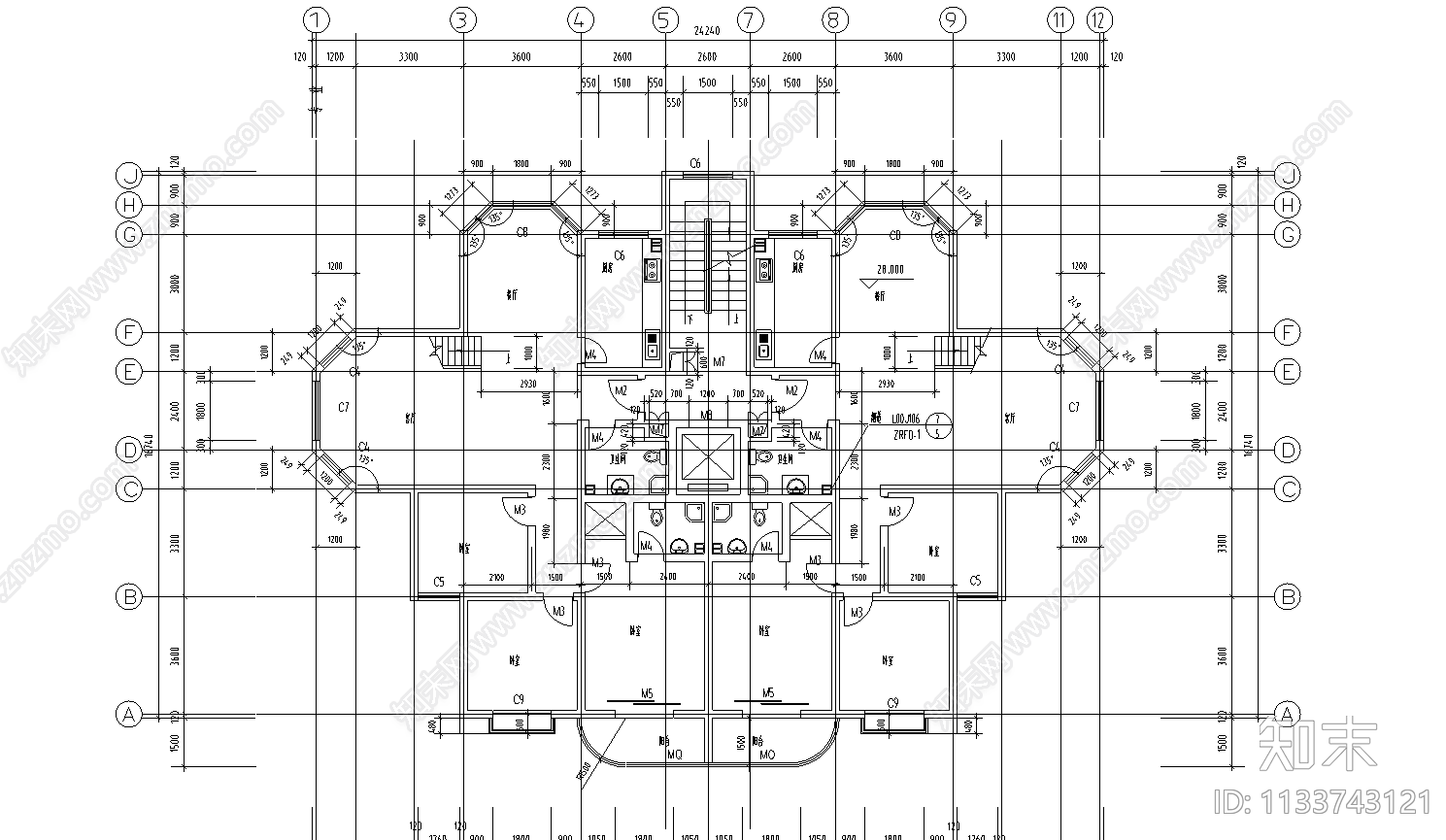 实力豪华公寓建筑cad施工图下载【ID:1133743121】