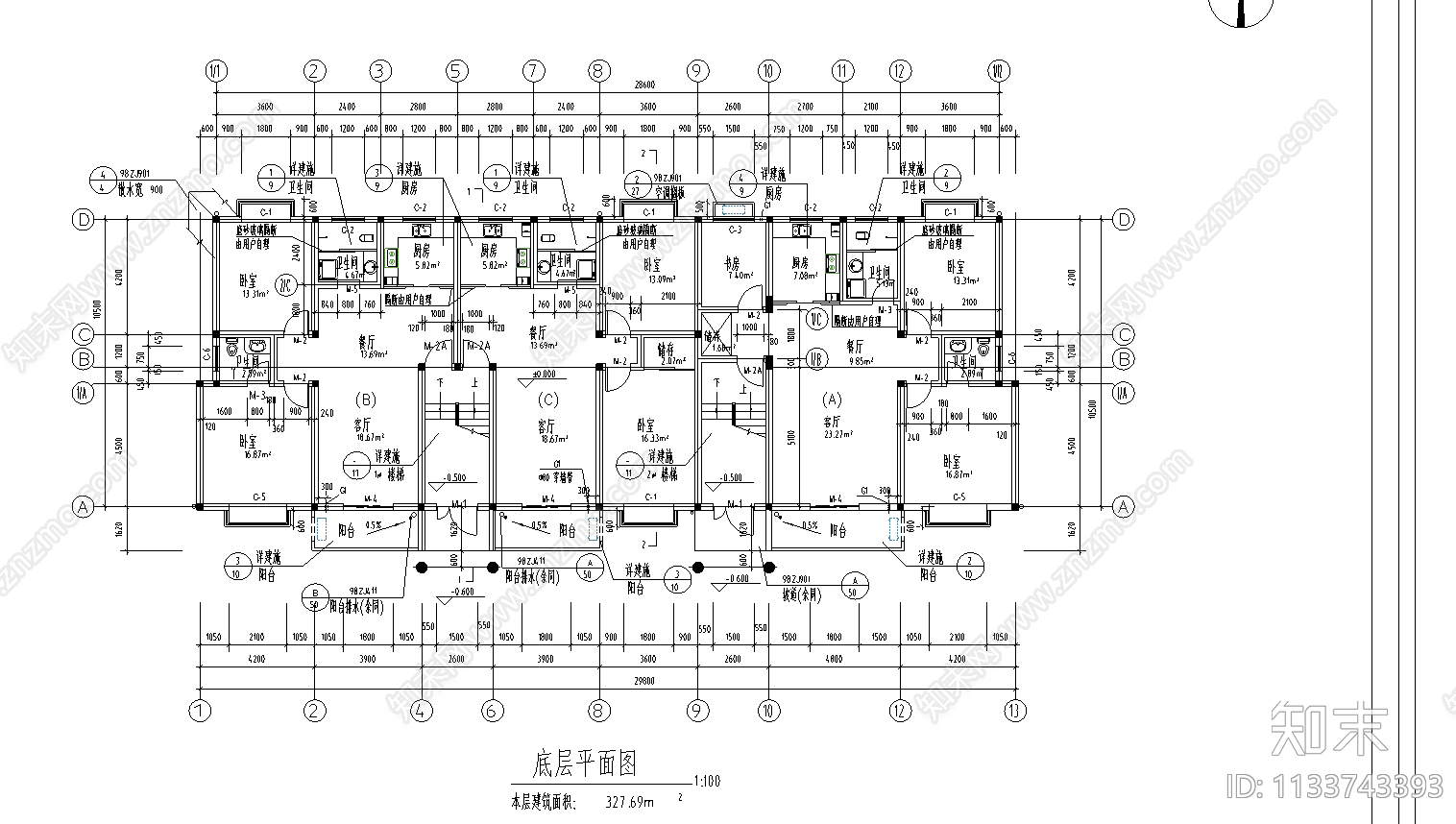 公寓楼建筑cad施工图下载【ID:1133743393】