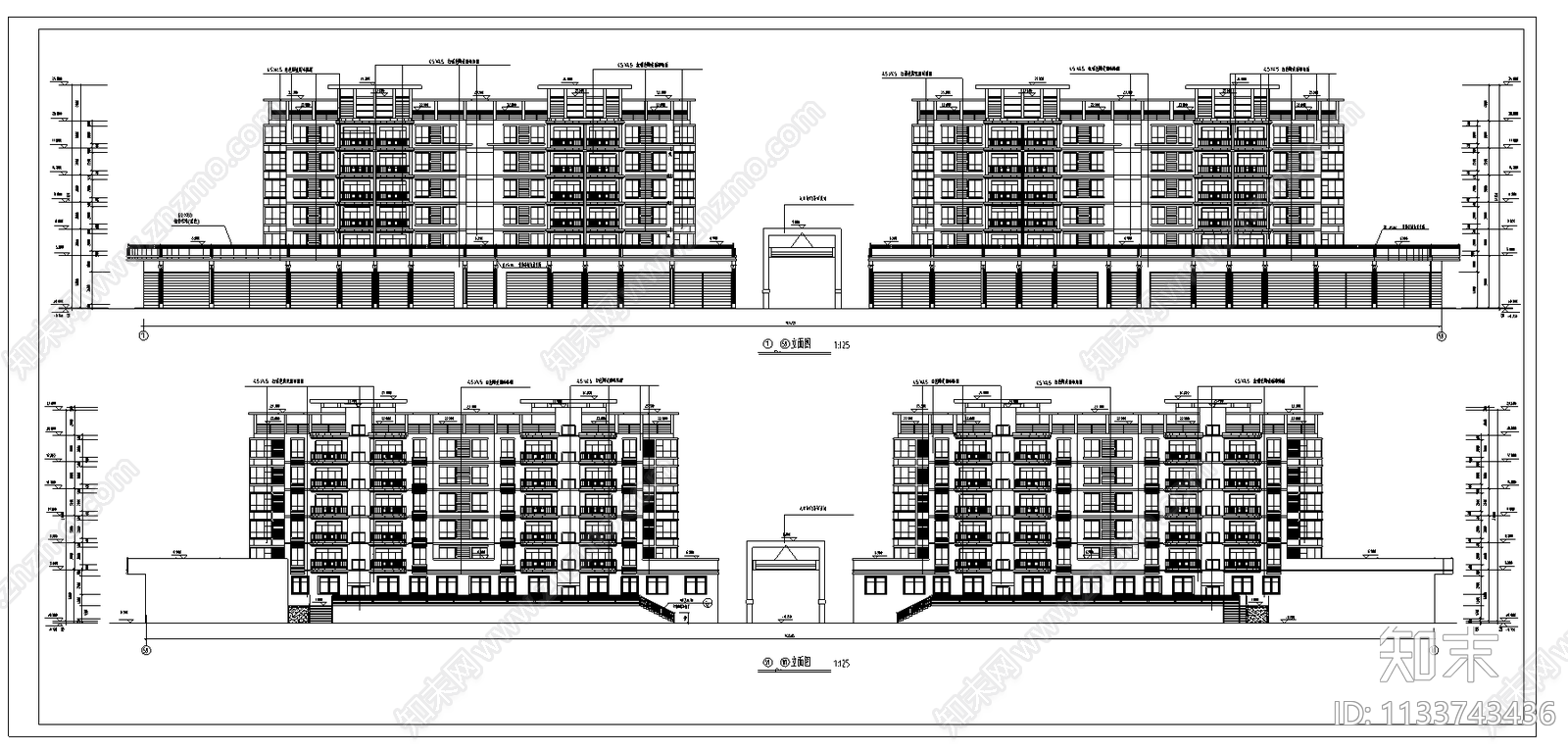 公寓住宅楼cad施工图下载【ID:1133743436】