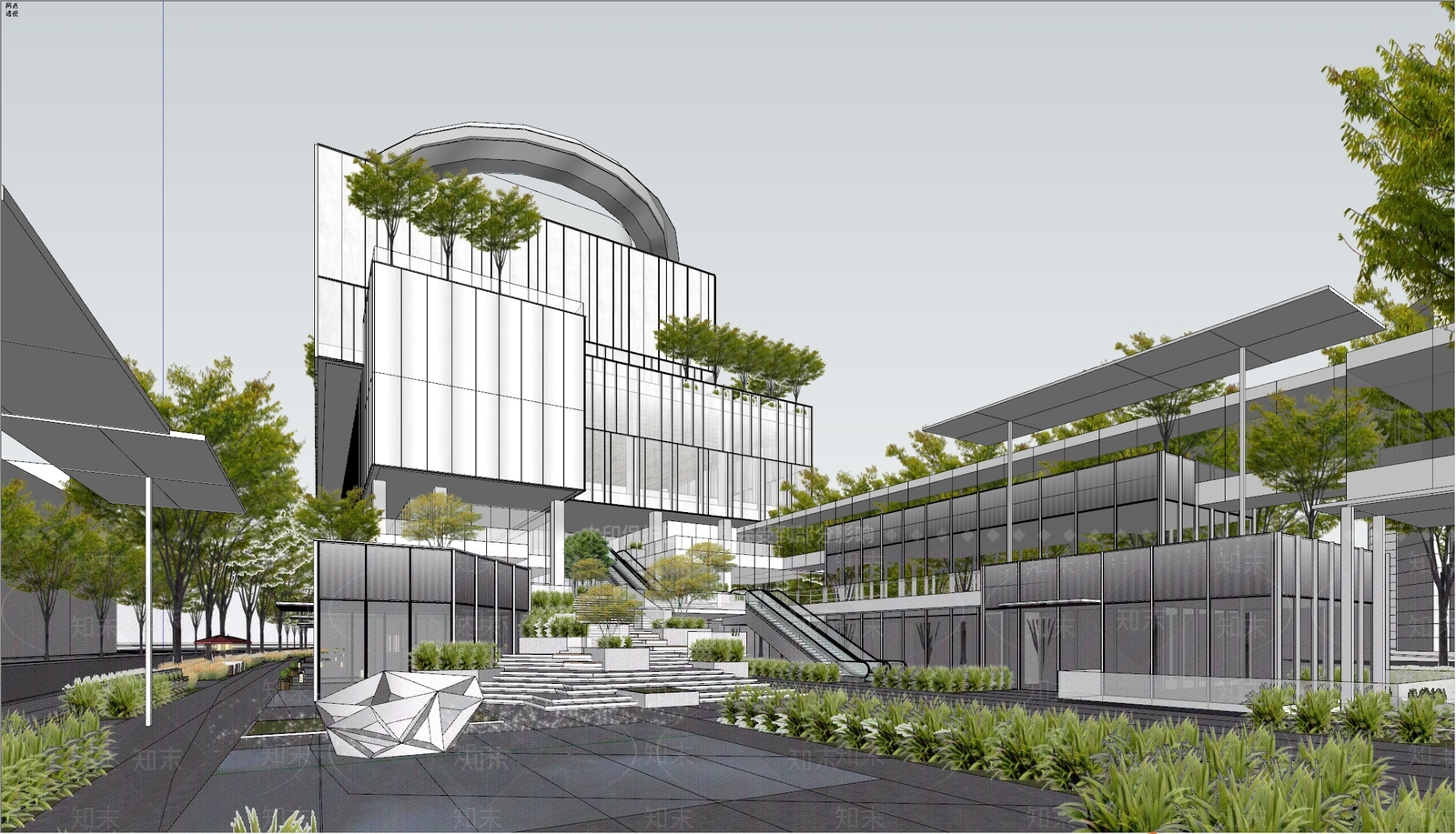 商场建筑SU模型精品下载_SketchUp模型_知末网