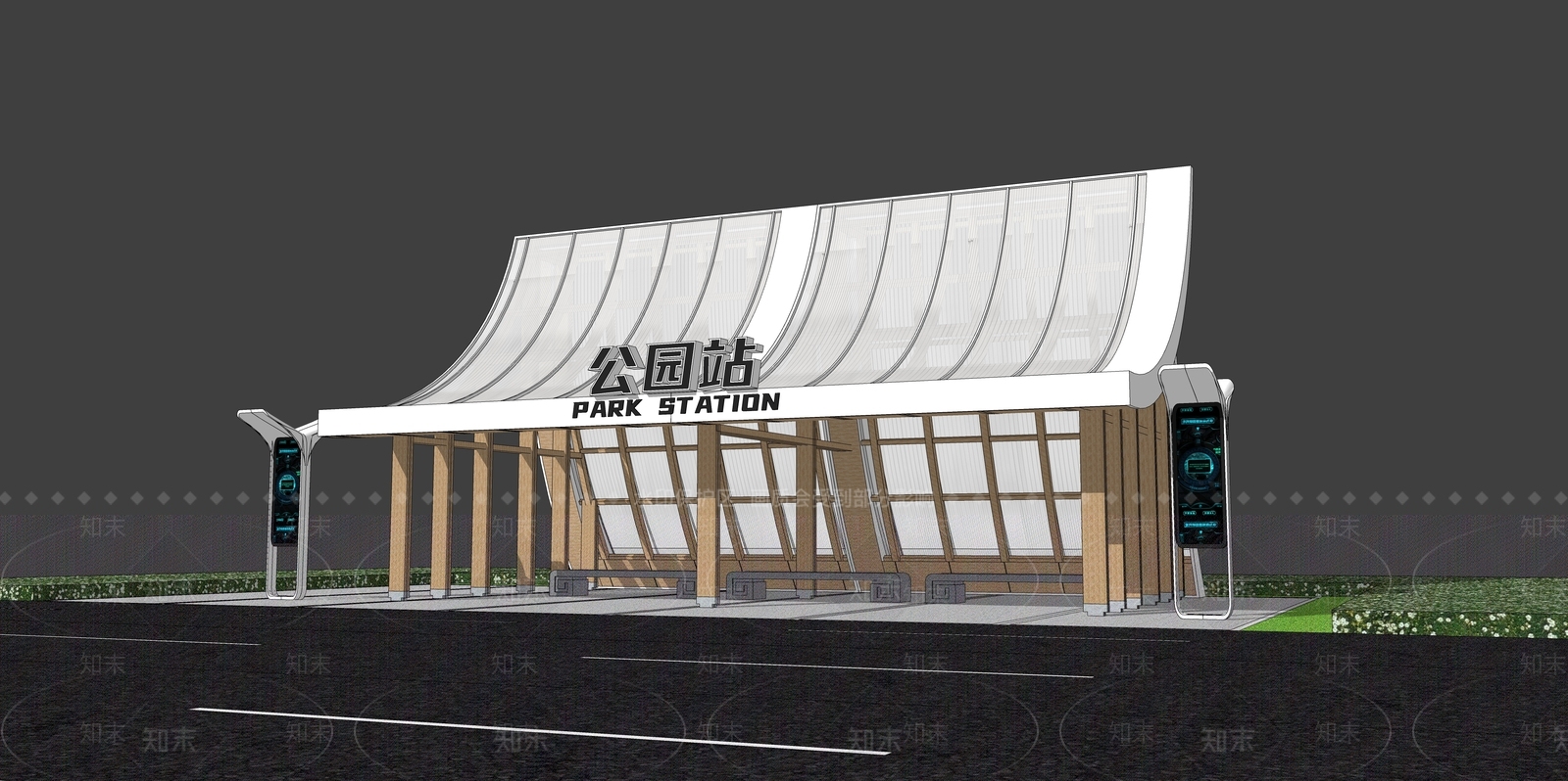 现代公交站台SU模型下载【ID:1133746302】