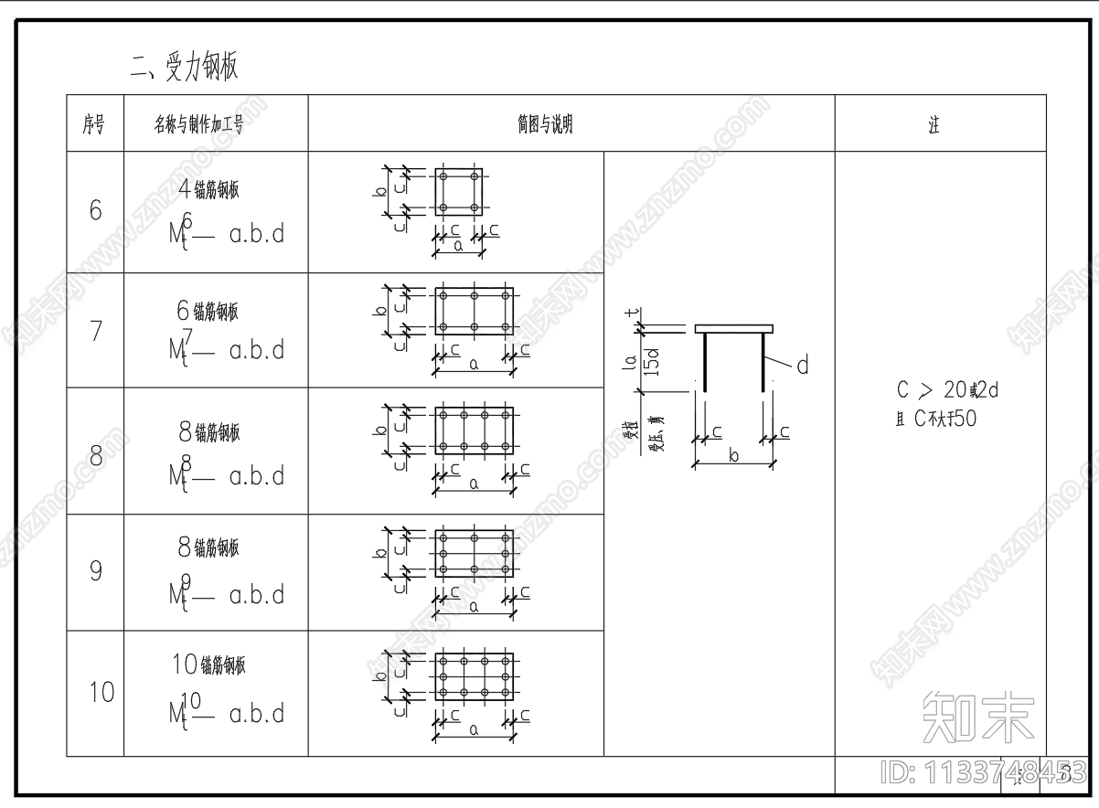 钢筋混凝土结构中的预埋件节点图cad施工图下载【ID:1133748453】