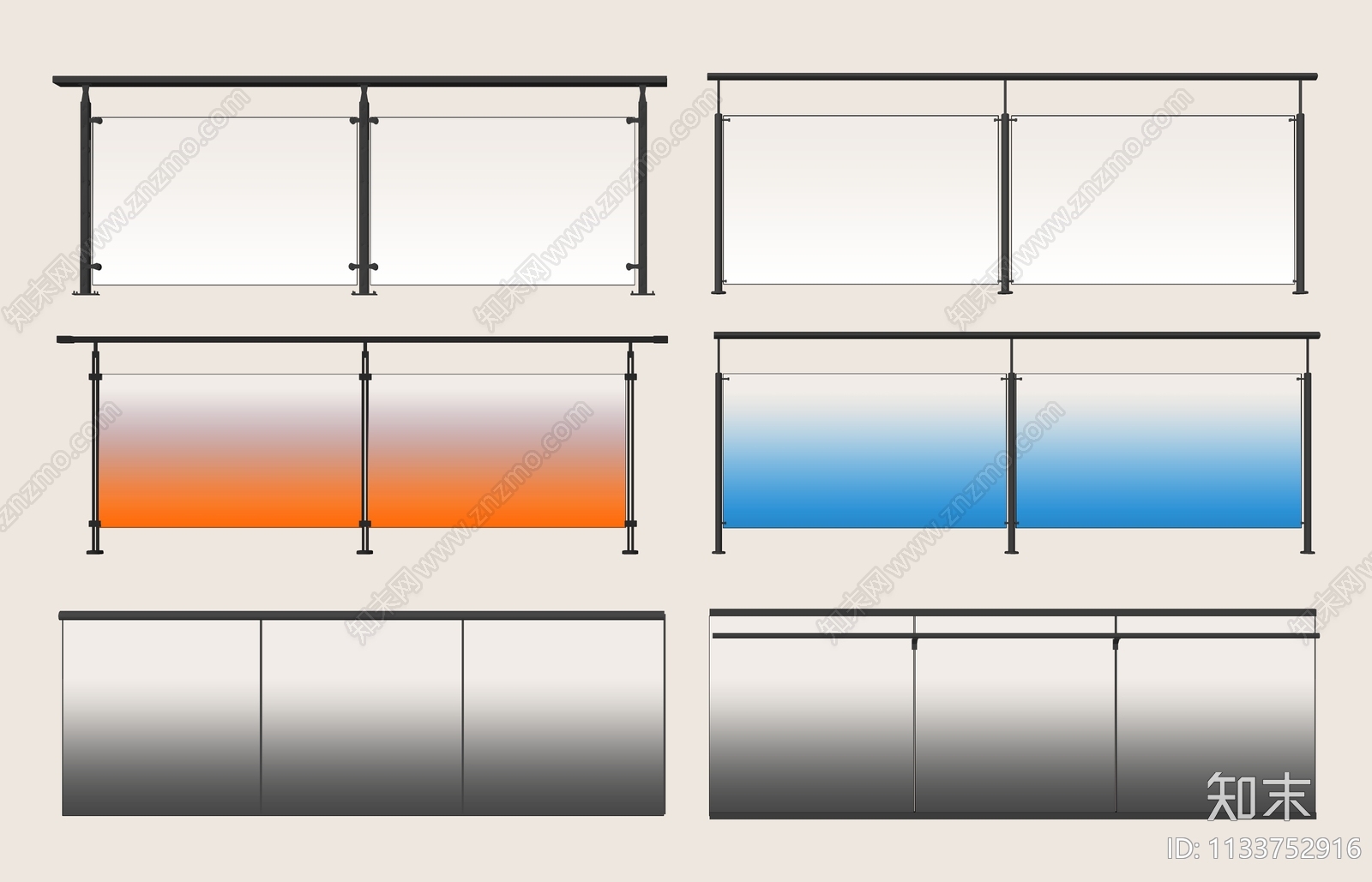 现代渐变玻璃栏杆SU模型下载【ID:1133752916】