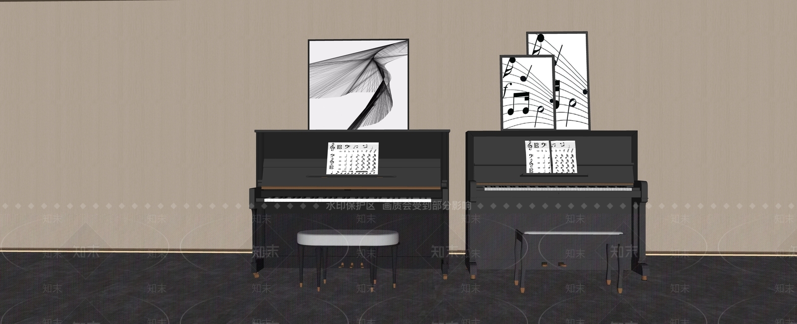 现代钢琴组合SU模型下载【ID:1133761956】