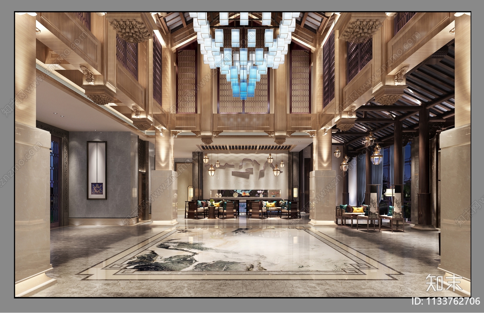 酒店大堂效果图cad施工图下载【ID:1133762706】