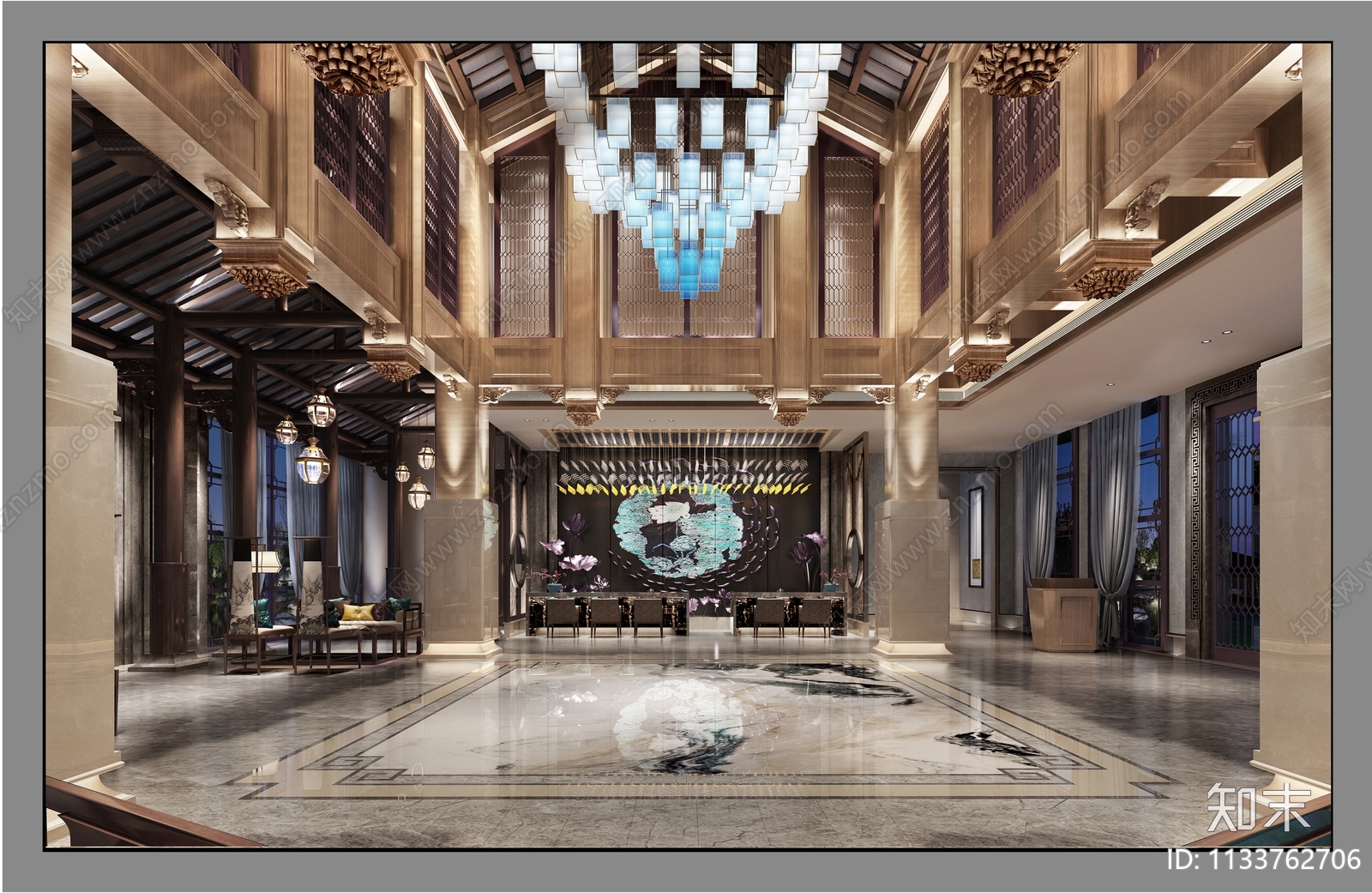 酒店大堂效果图cad施工图下载【ID:1133762706】