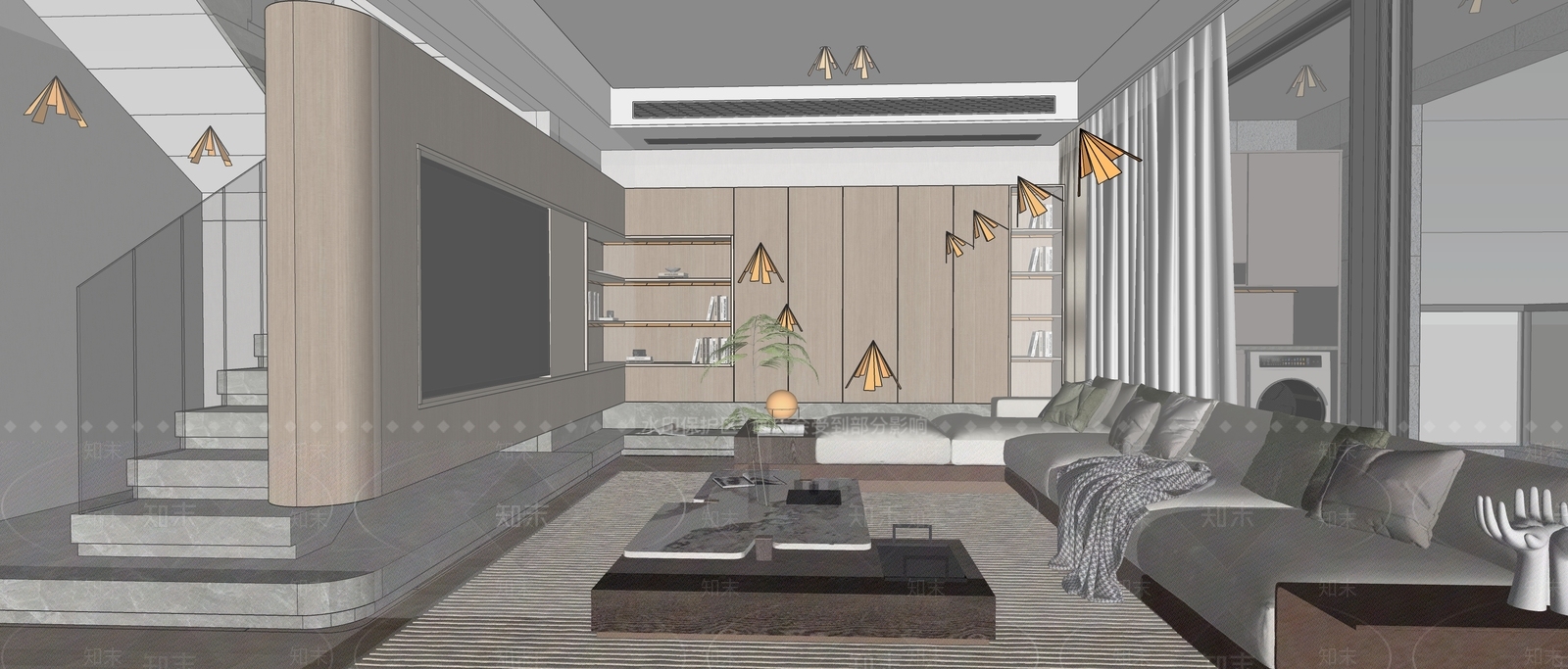现代别墅客厅SU模型下载【ID:1133766688】