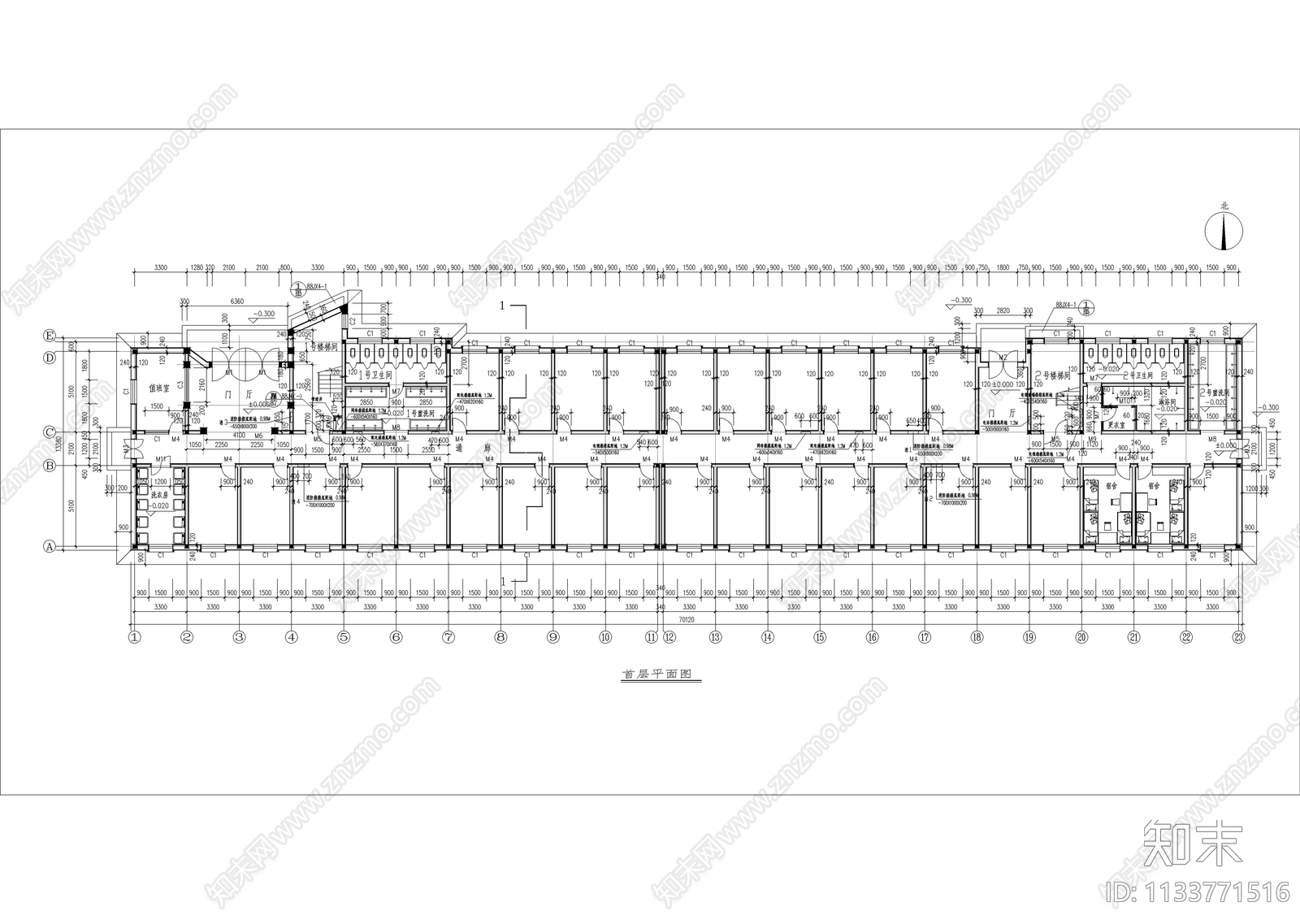 女生公寓楼建筑cad施工图下载【ID:1133771516】